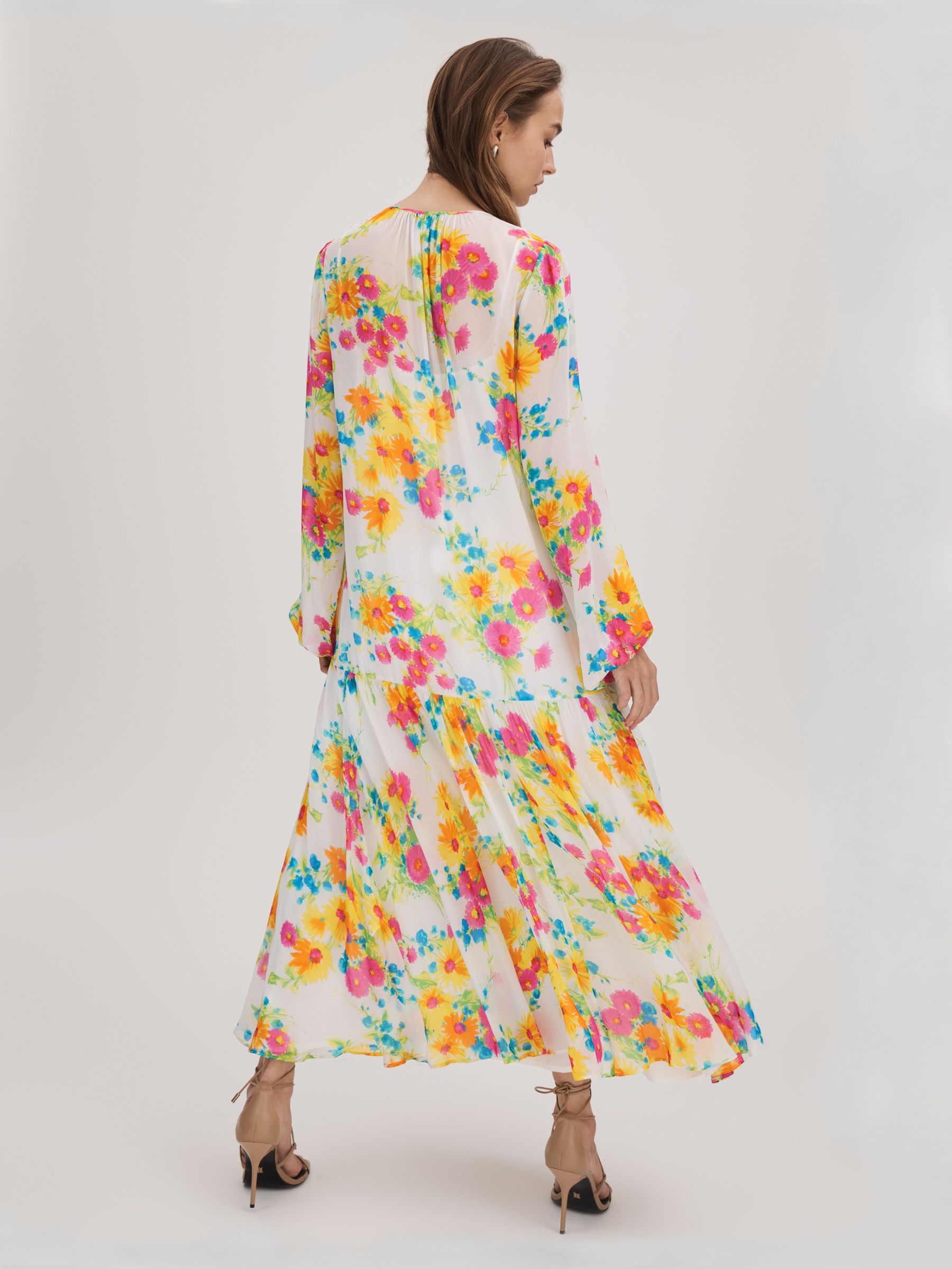 Florere Printed Tie Neck Midi Dress in Ivory/Multi - Image 5 of 6