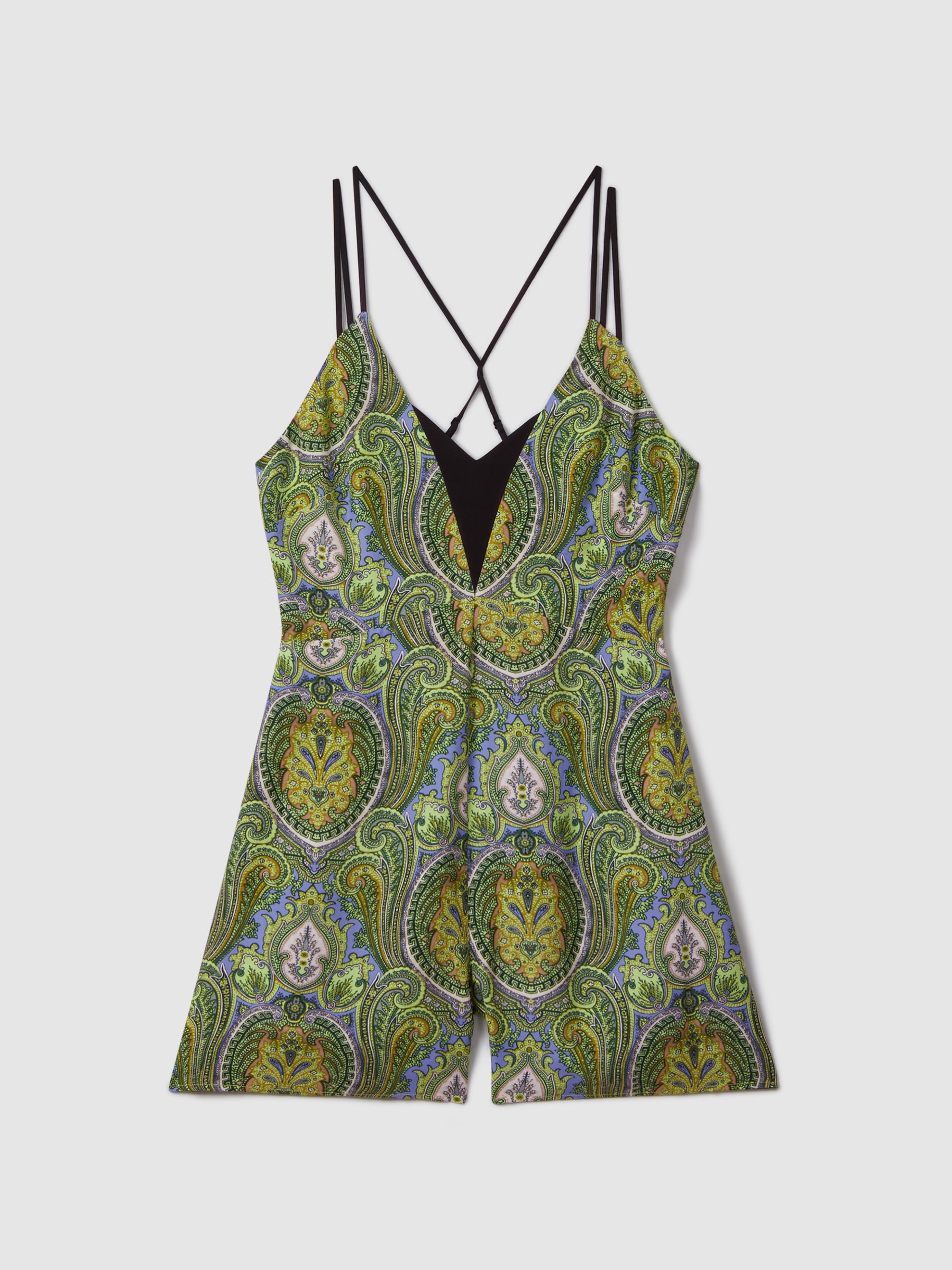 Florere Printed Dual Strap Playsuit in Lime/Green - Image 2 of 6
