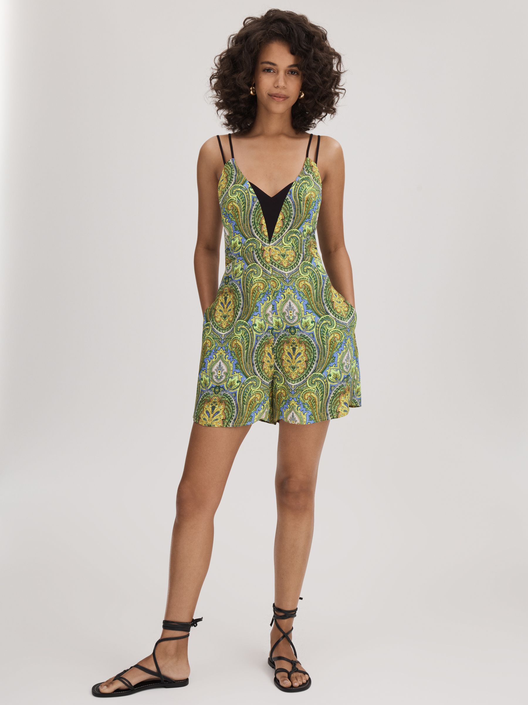Florere Printed Dual Strap Playsuit in Lime/Green - Image 3 of 6