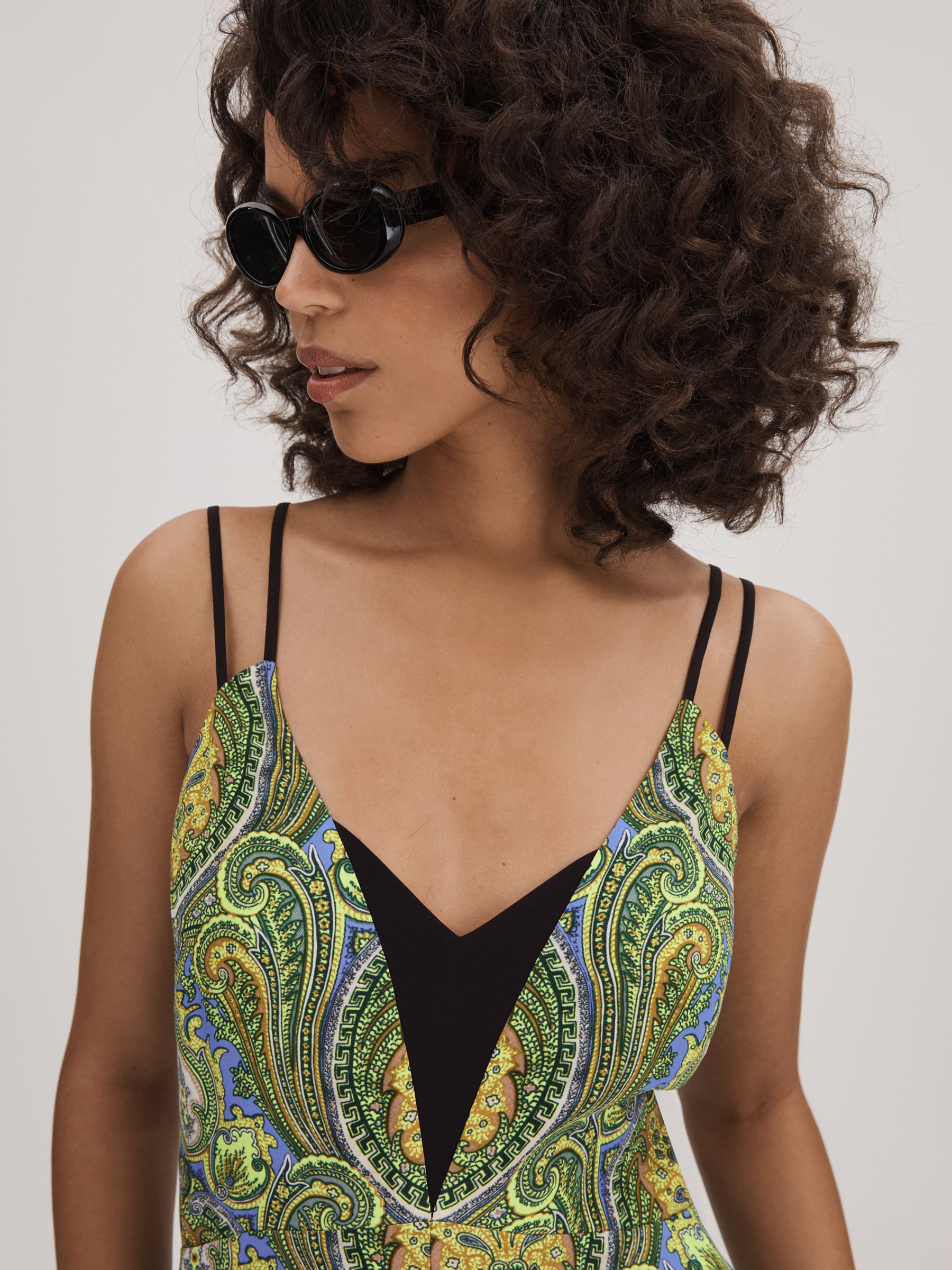 Florere Printed Dual Strap Playsuit in Lime/Green - Image 4 of 6