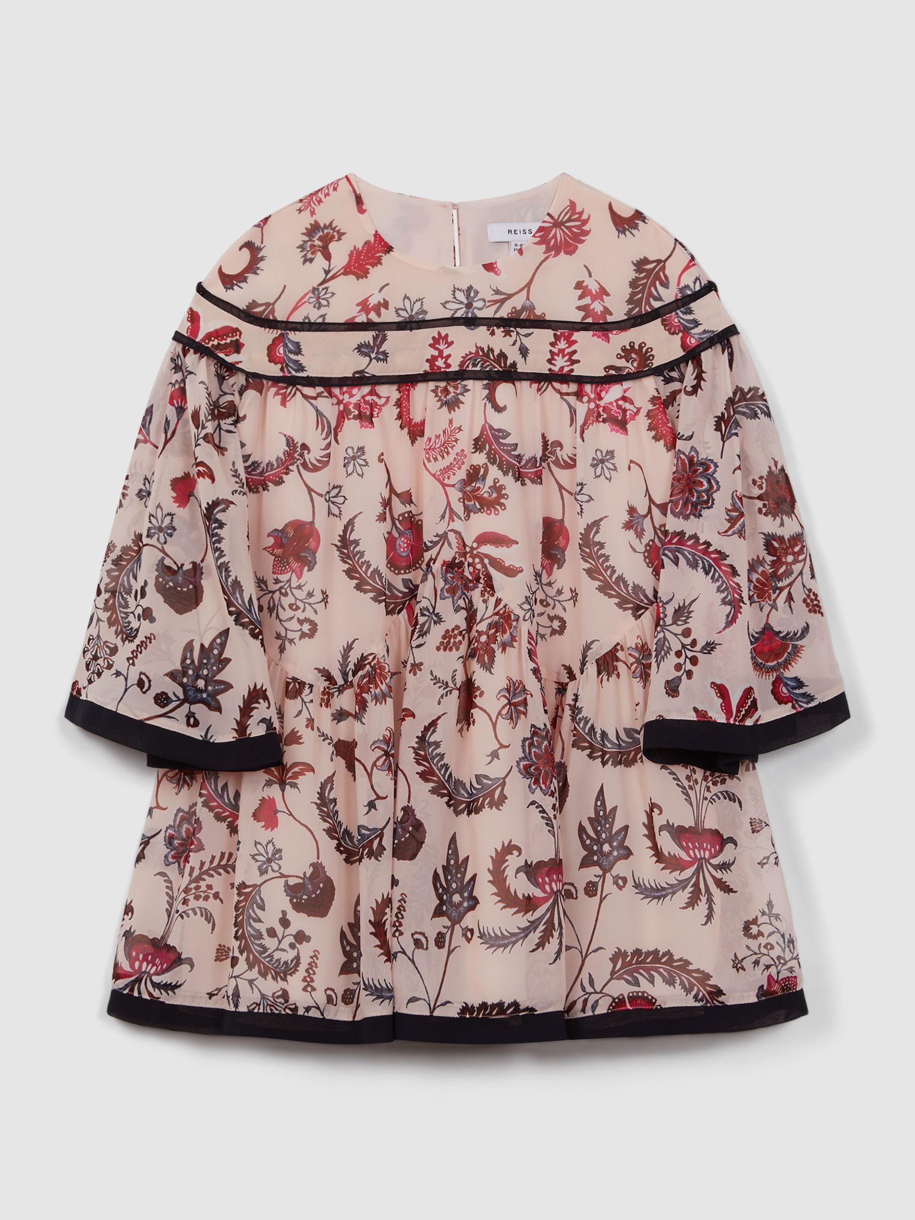 9-13 yrs Printed Bell Sleeve Tiered Dress in Pink - Image 2 of 6