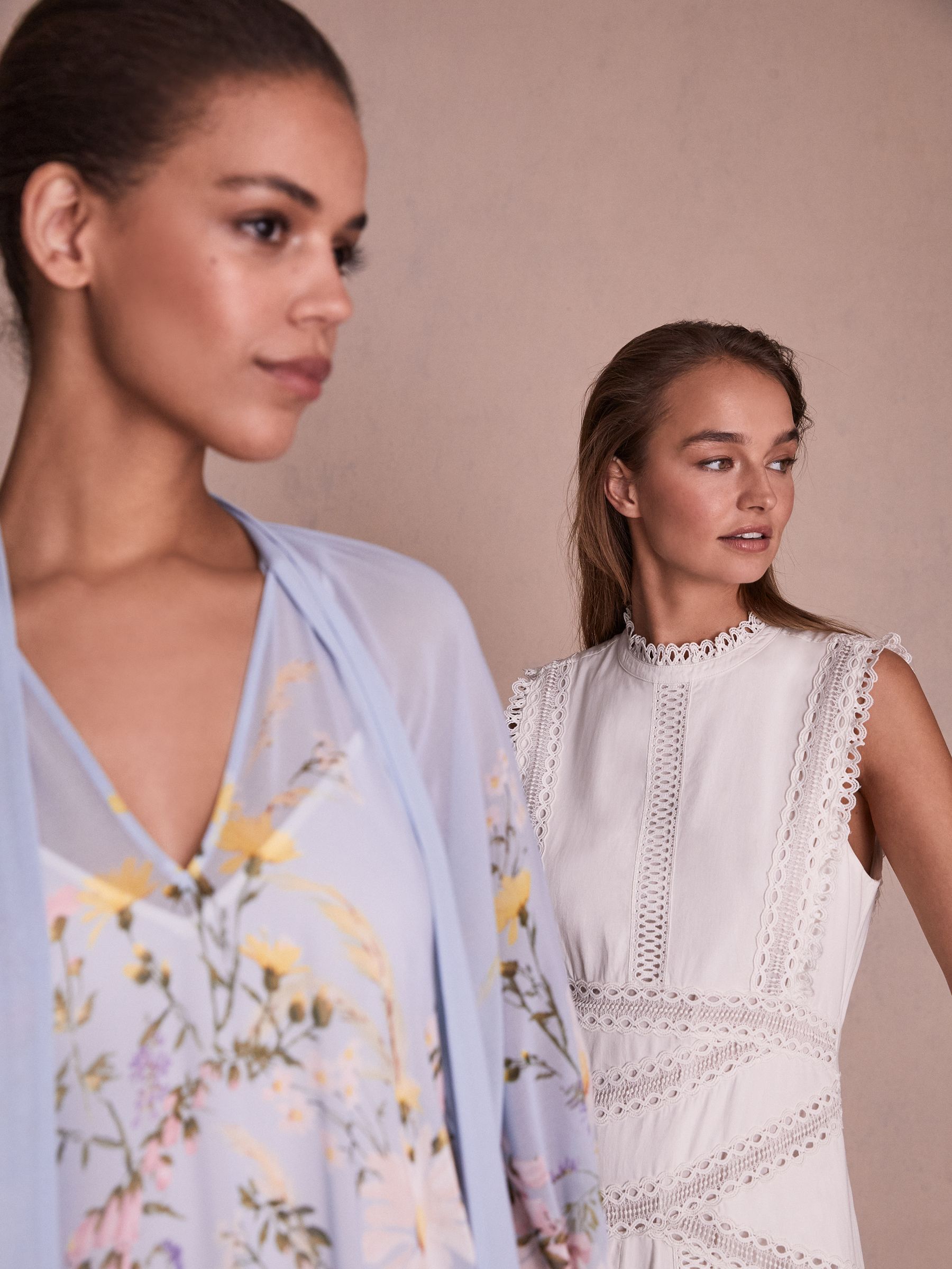 Florere Printed Tie Neck Maxi Dress in Pale Blue - Image 4 of 9