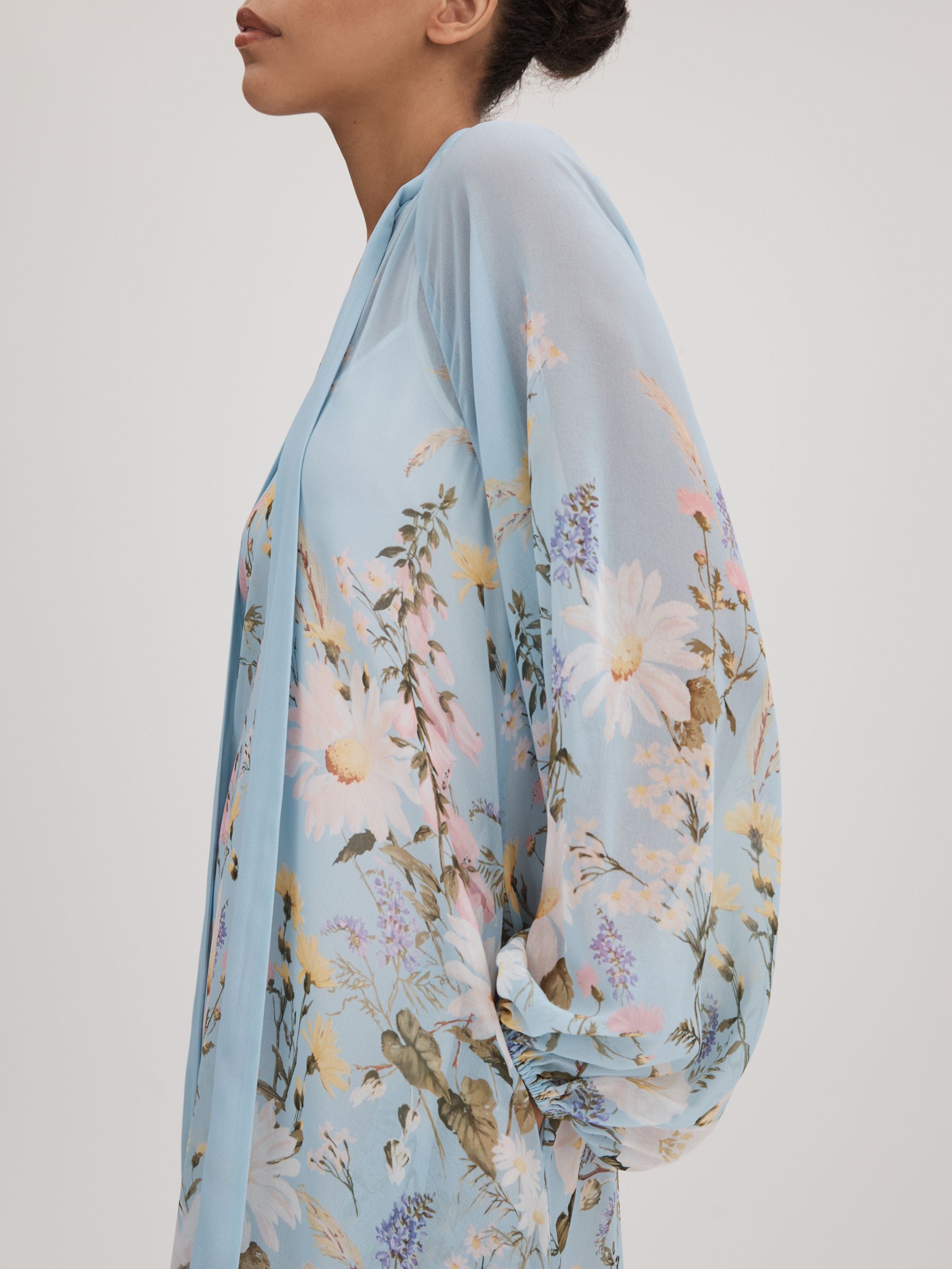 Florere Printed Tie Neck Maxi Dress in Pale Blue - Image 7 of 9