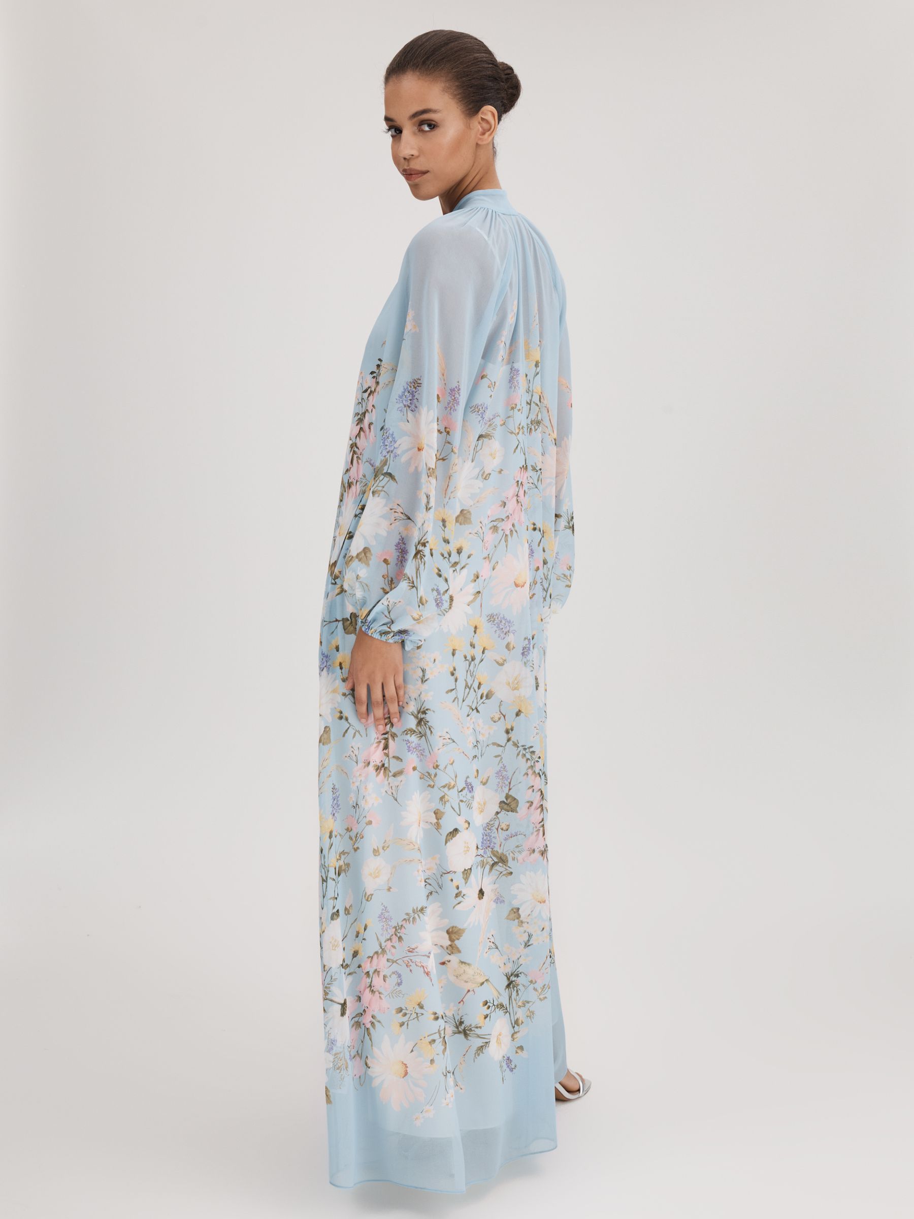 Florere Printed Tie Neck Maxi Dress in Pale Blue - Image 8 of 9