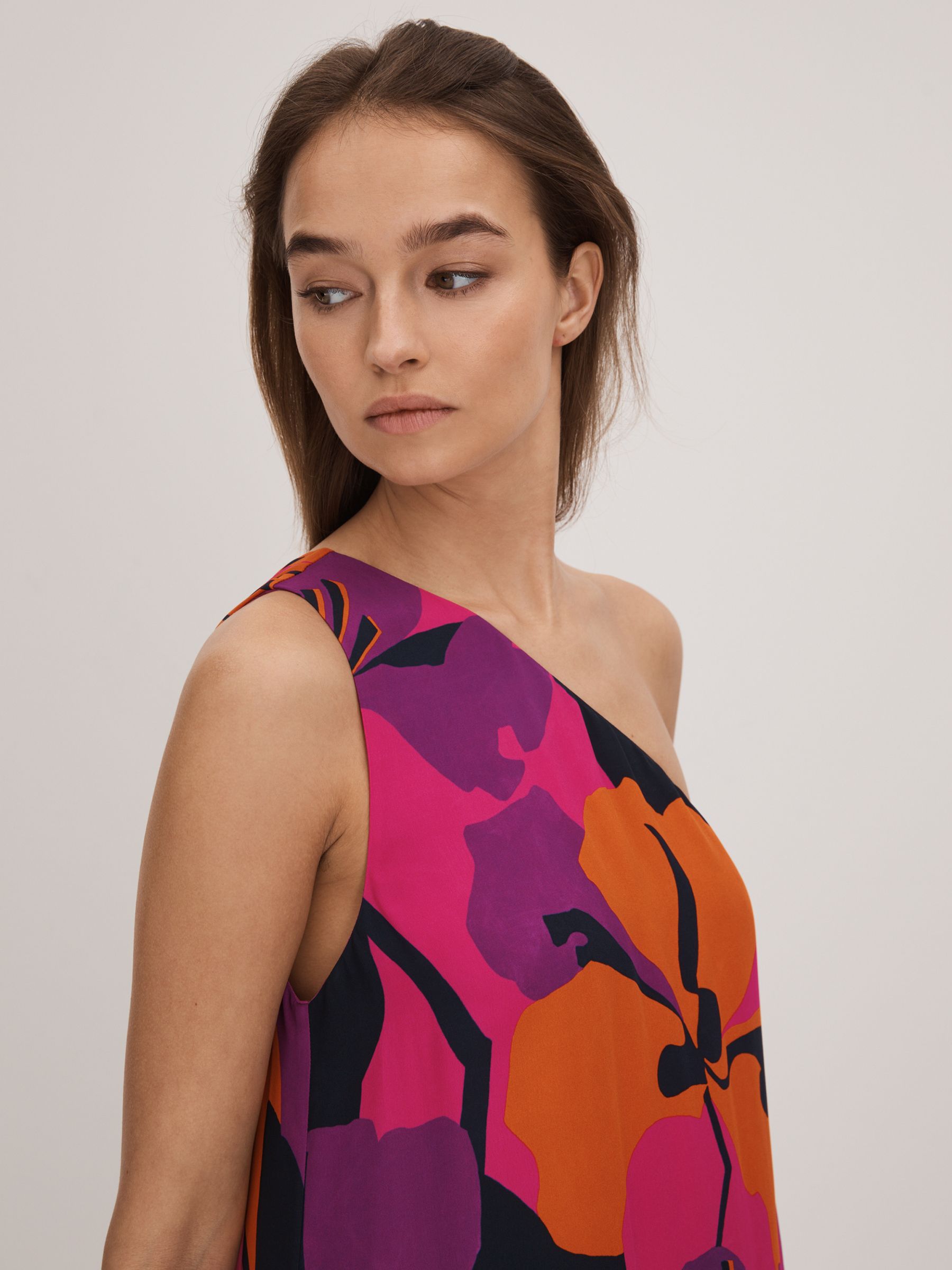 Florere Printed One-Shoulder Maxi Dress in Pink/Orange - Image 3 of 7