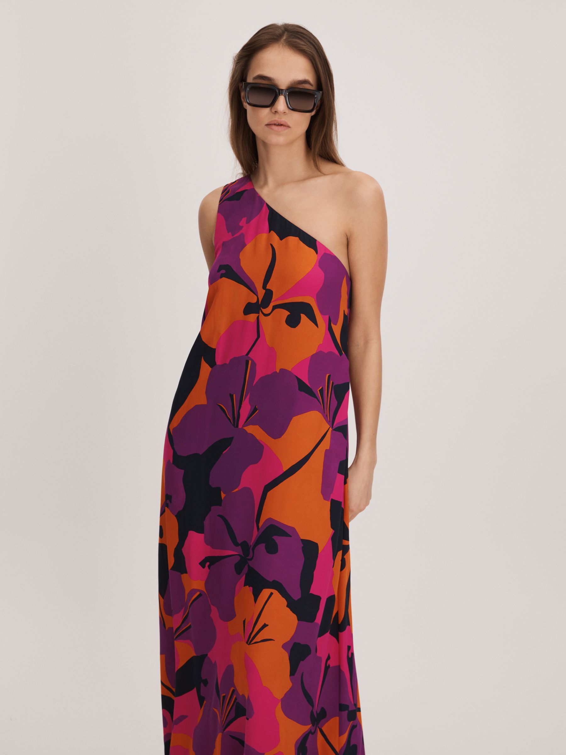 Florere Printed One-Shoulder Maxi Dress in Pink/Orange - Image 4 of 7
