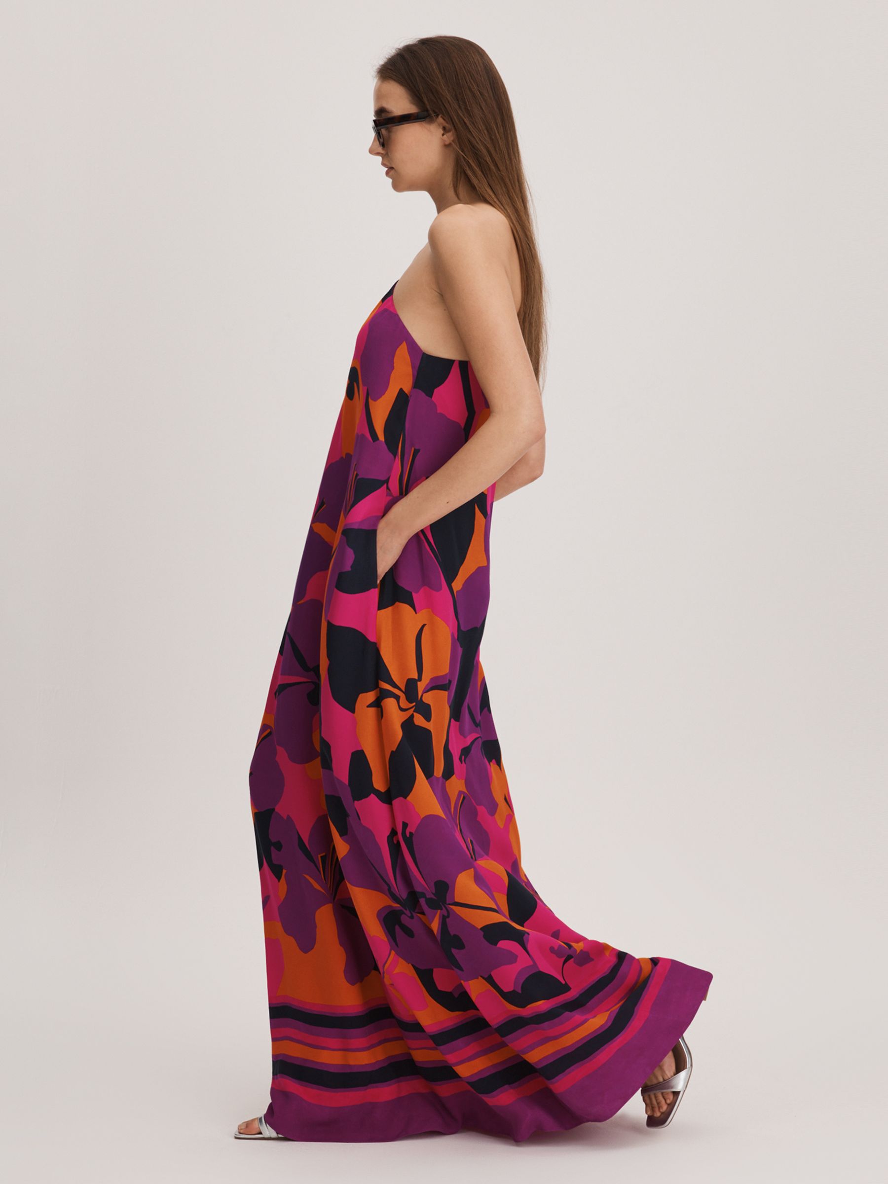 Florere Printed One-Shoulder Maxi Dress in Pink/Orange - Image 5 of 7