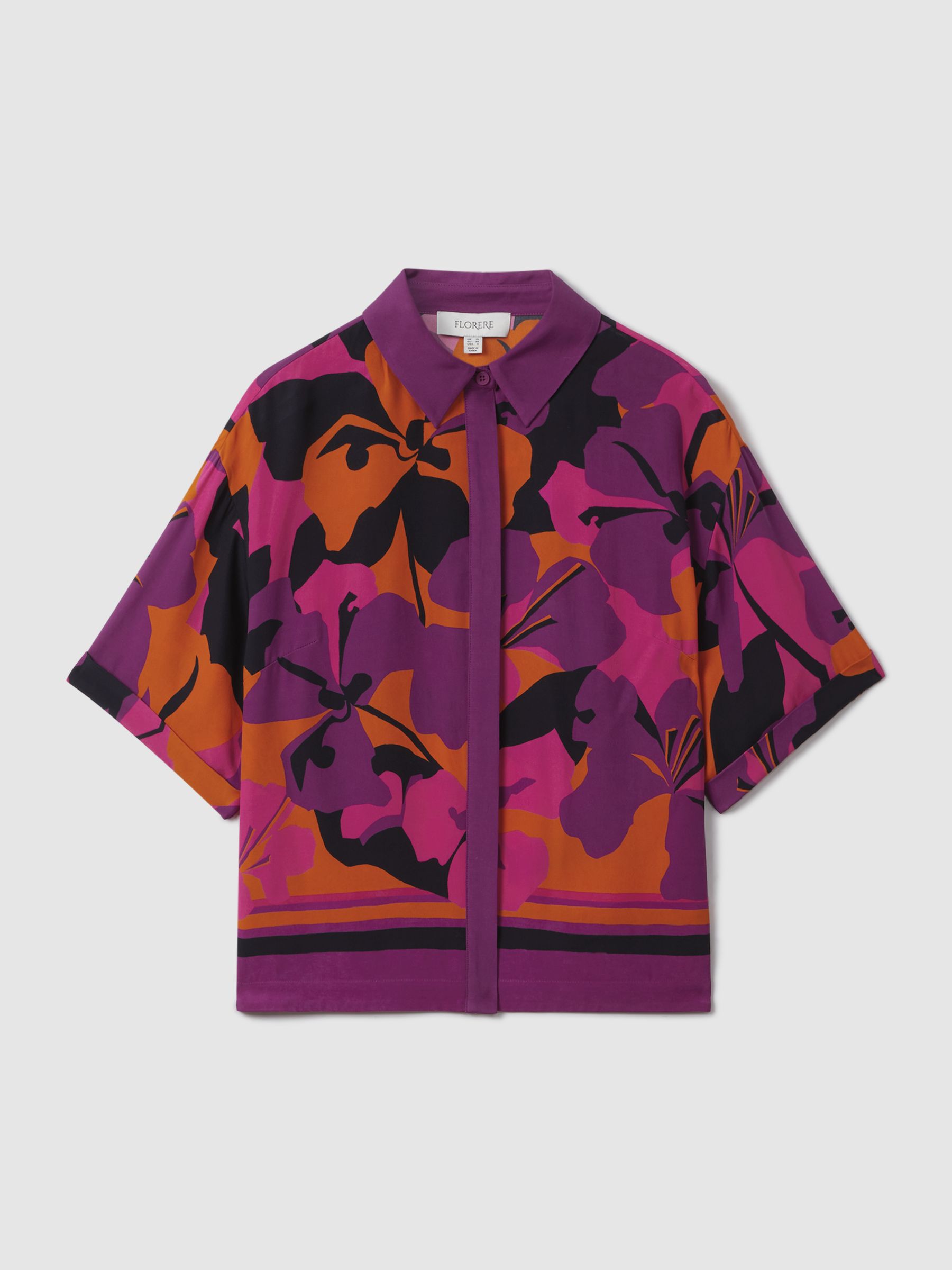 Florere Printed Boxy Shirt in Pink/Orange - Image 2 of 6
