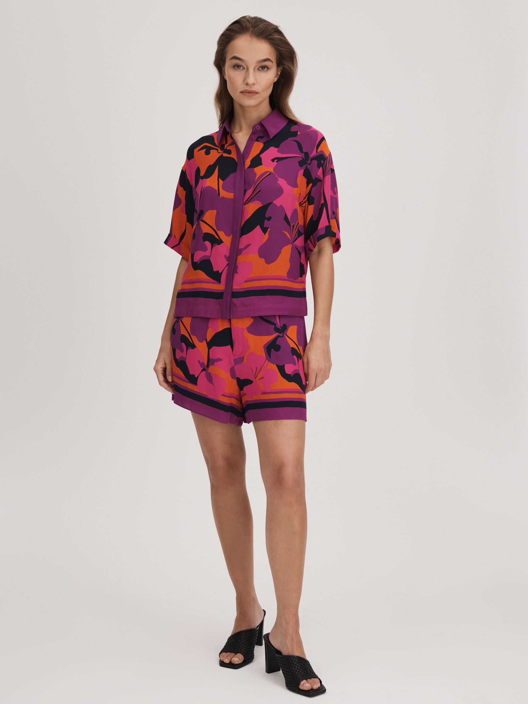 Florere Printed Boxy Shirt in Pink/Orange - Image 3 of 6
