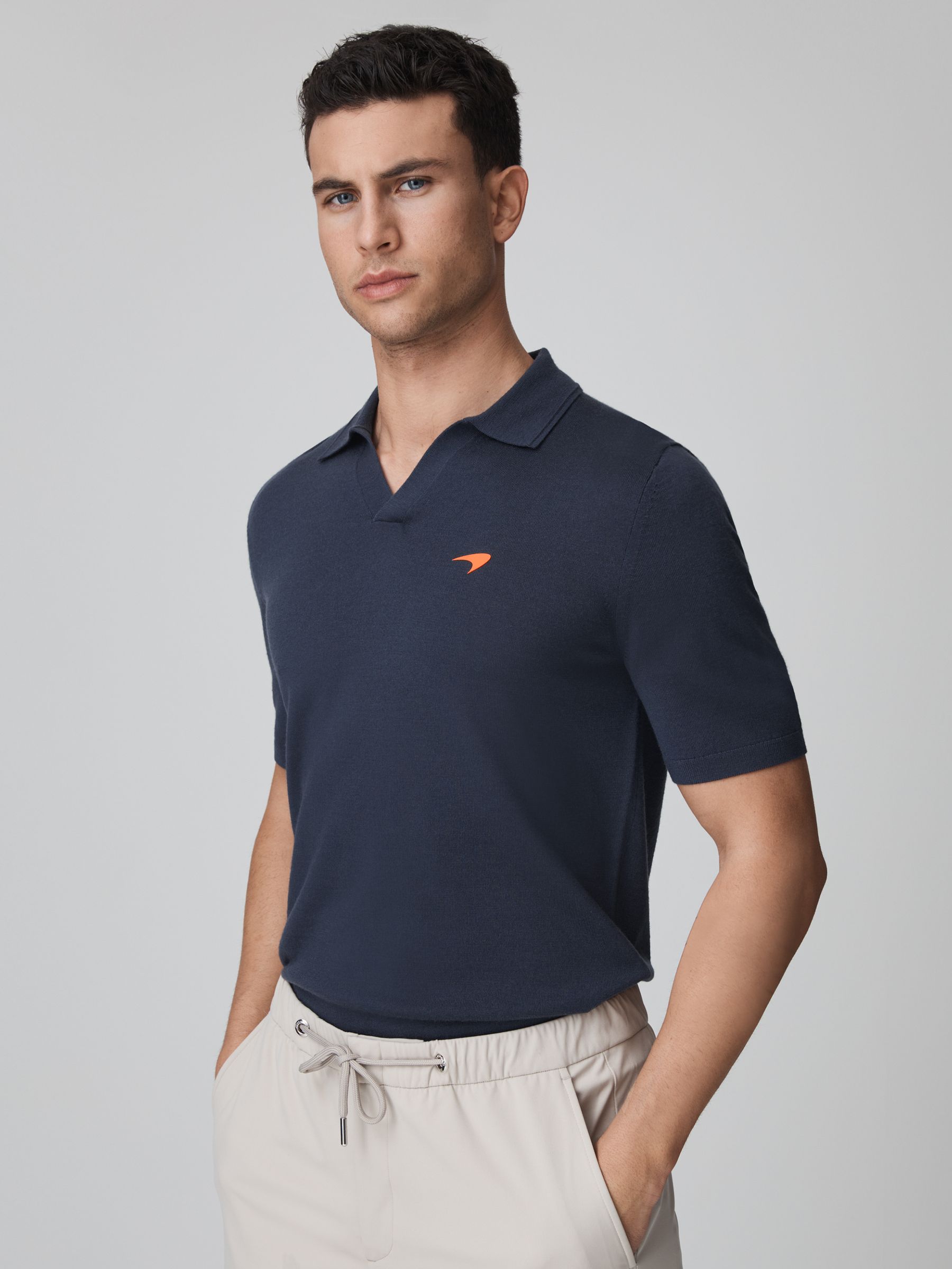 McLaren F1 Merino Wool Open Collar Polo Shirt in Airforce Blue - Image 1 of 6