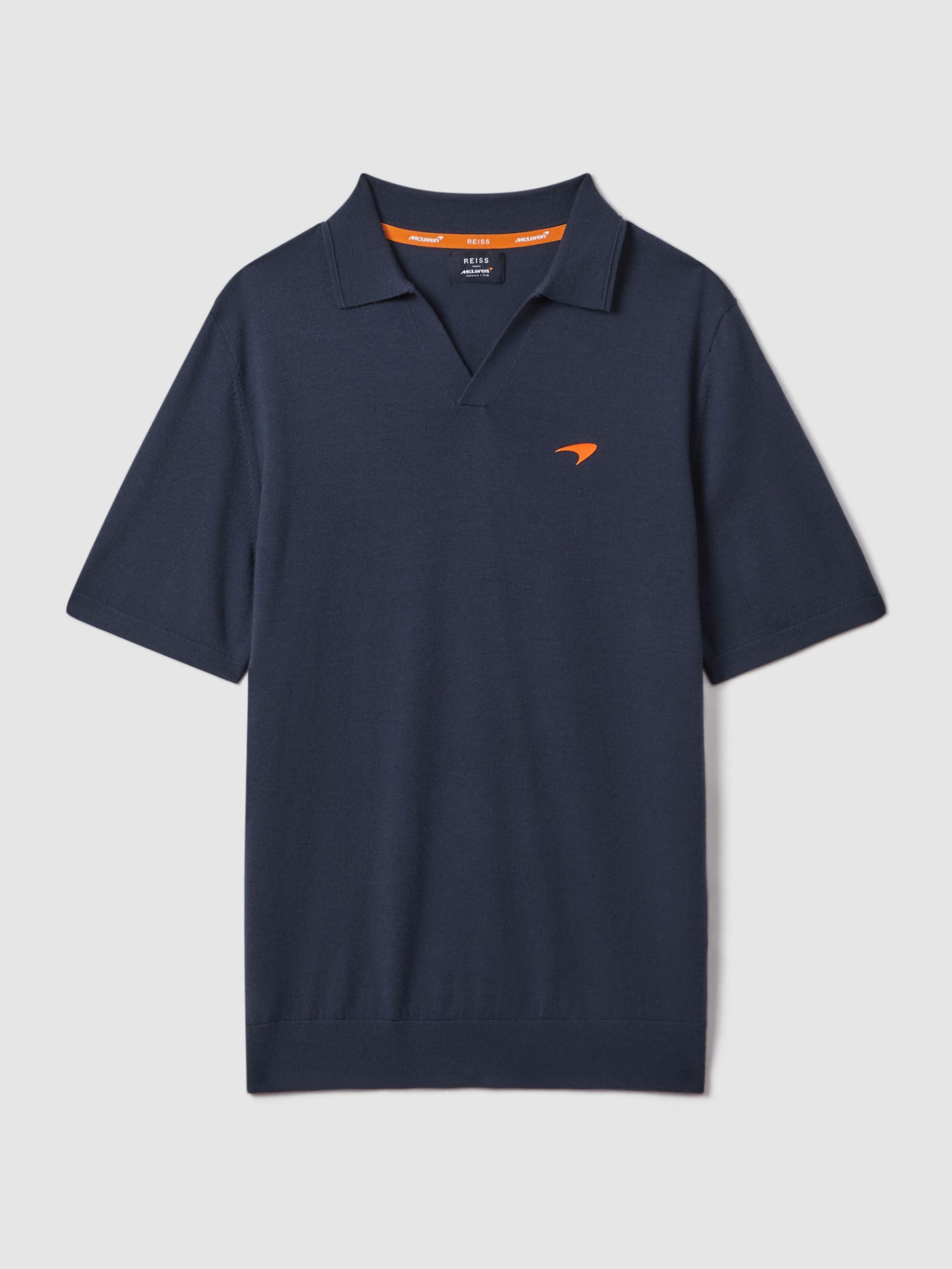 McLaren F1 Merino Wool Open Collar Polo Shirt in Airforce Blue - Image 2 of 6