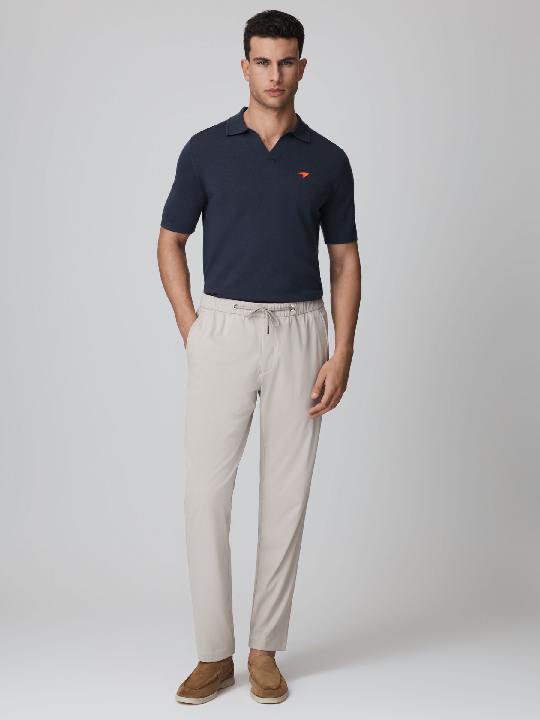 McLaren F1 Merino Wool Open Collar Polo Shirt in Airforce Blue - Image 3 of 6