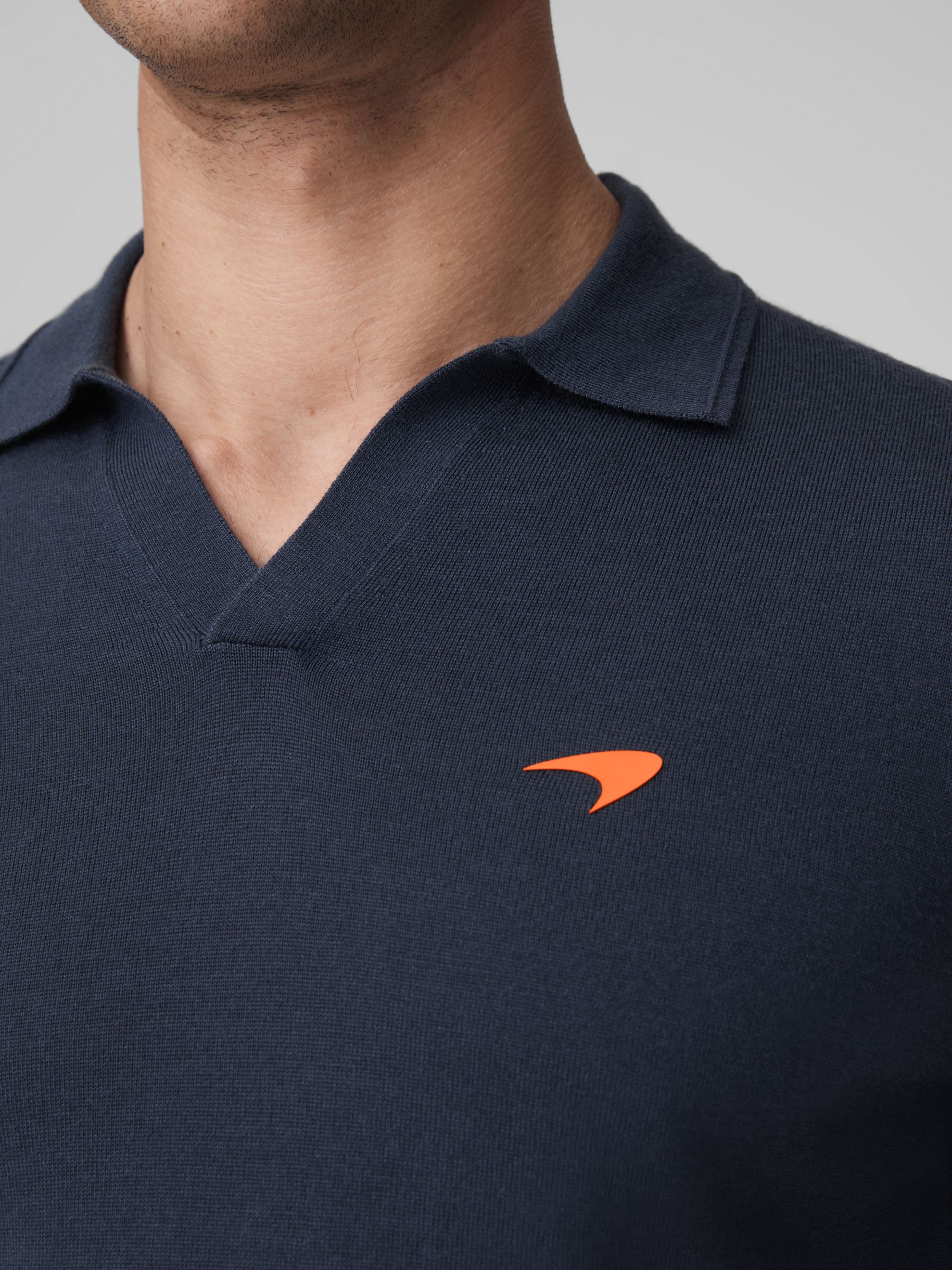 McLaren F1 Merino Wool Open Collar Polo Shirt in Airforce Blue - Image 4 of 6