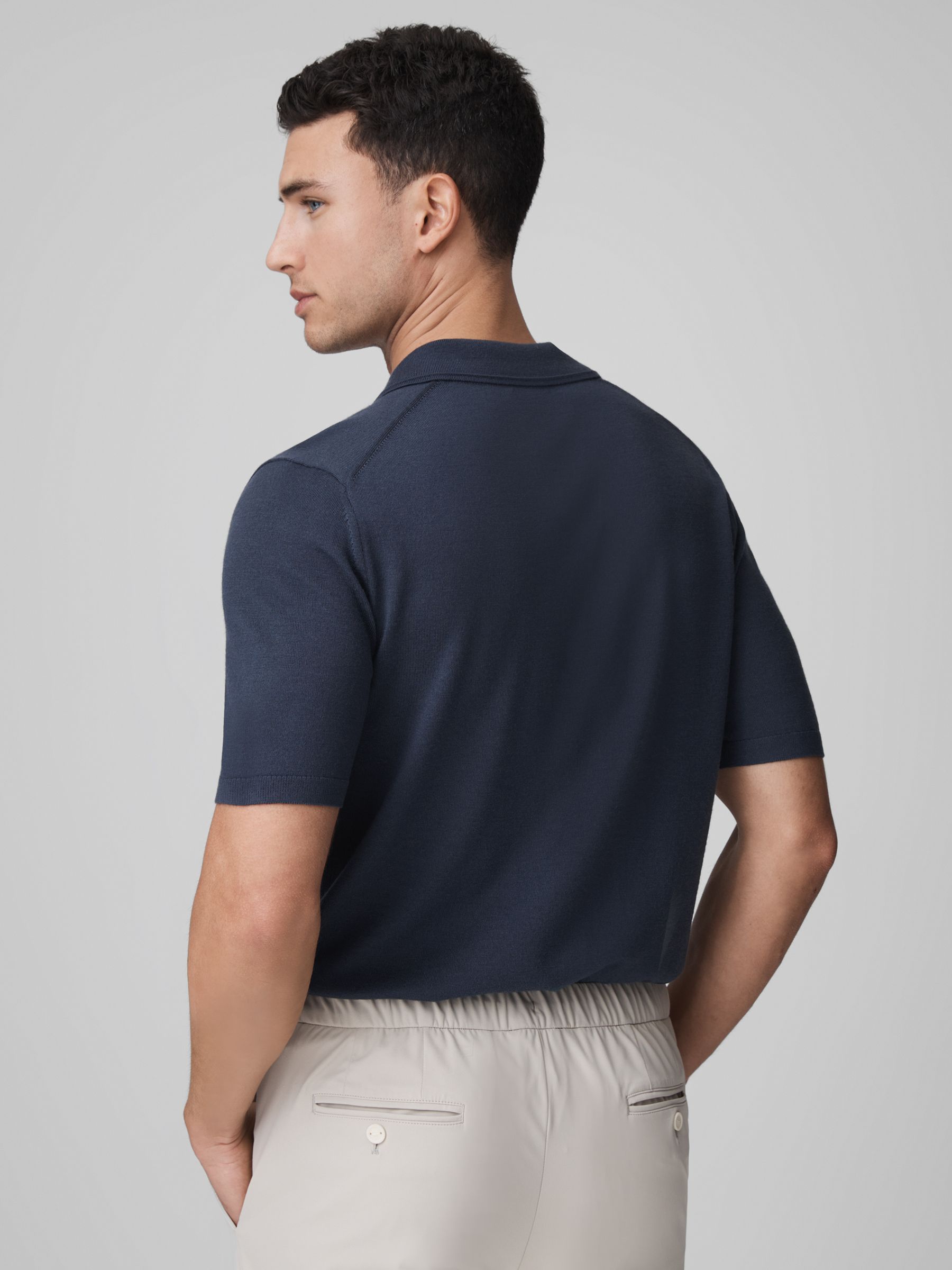 McLaren F1 Merino Wool Open Collar Polo Shirt in Airforce Blue - Image 5 of 6