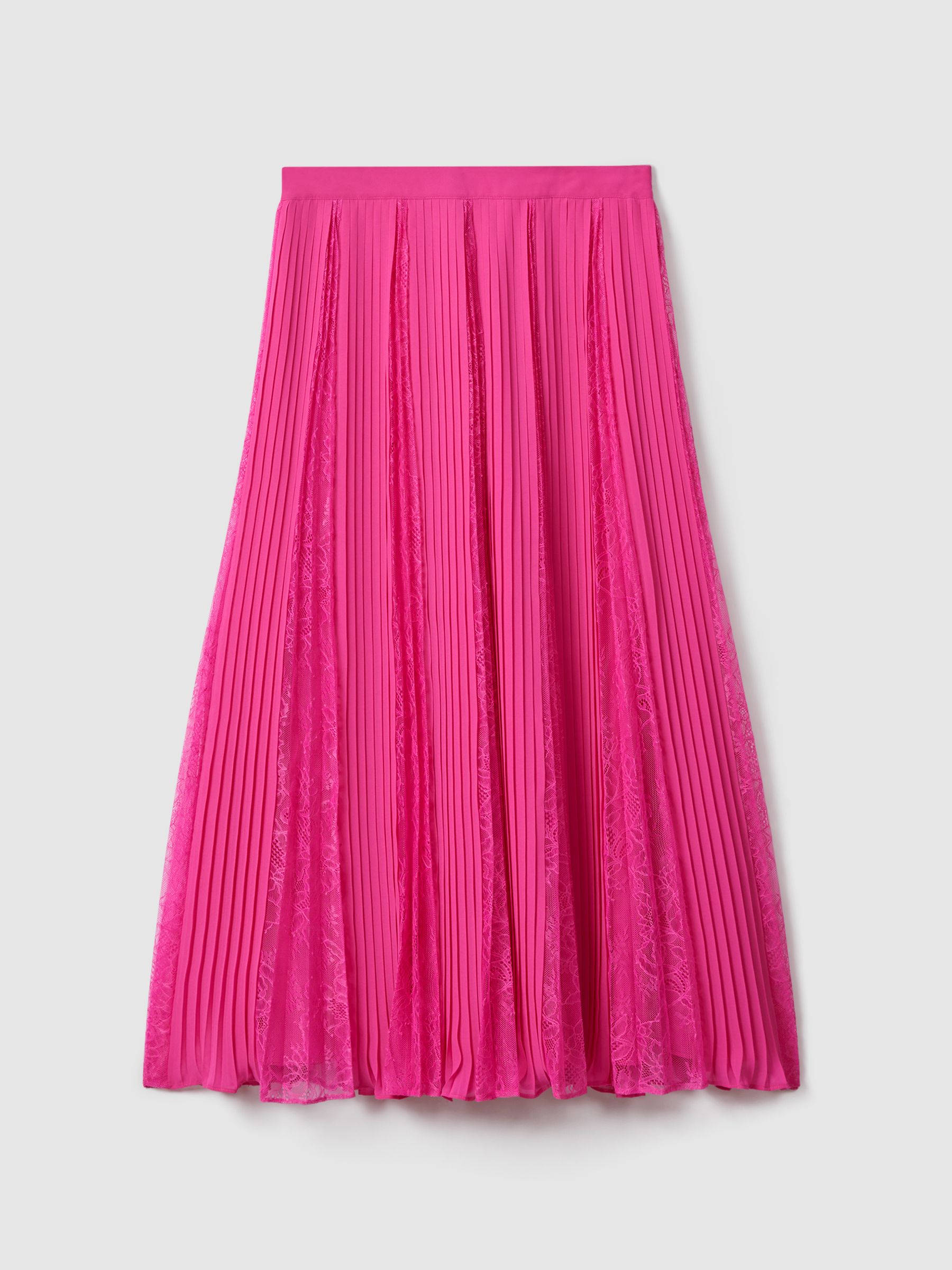 Florere Lace Pleated Midi Skirt in Bright Pink - Image 2 of 6