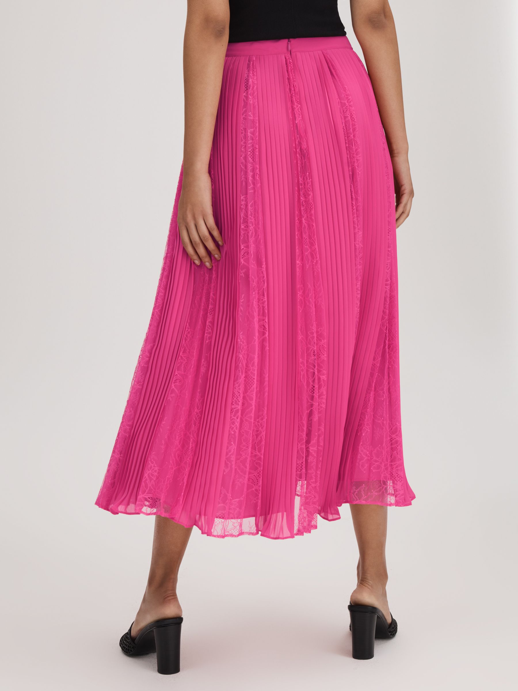 Florere Lace Pleated Midi Skirt in Bright Pink - Image 5 of 6
