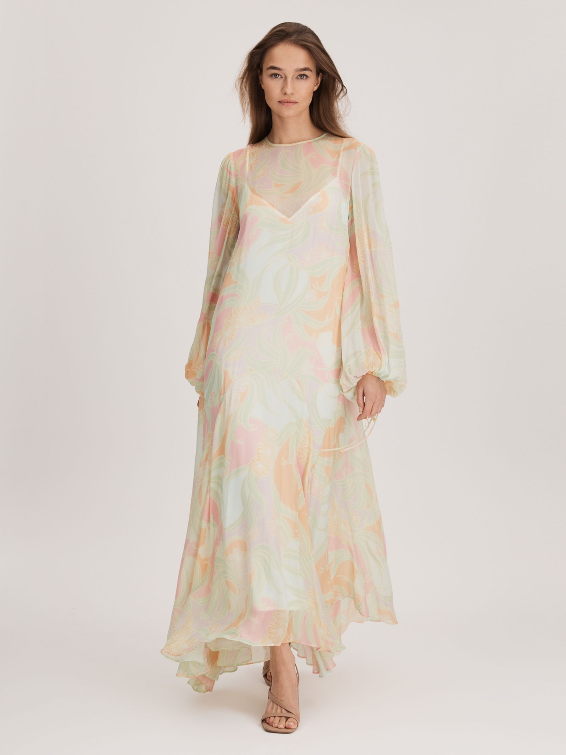Florere Multi Florere Sheer Asymmetric Midi Dress - Image 1 of 5