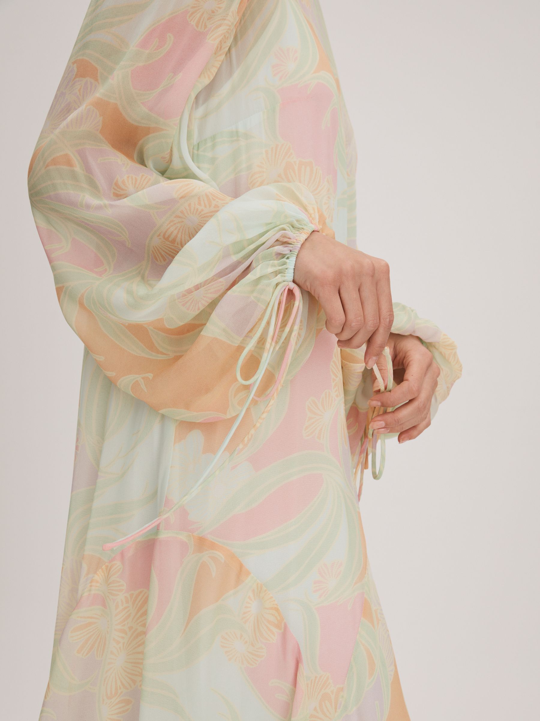 Florere Multi Florere Sheer Asymmetric Midi Dress - Image 3 of 5