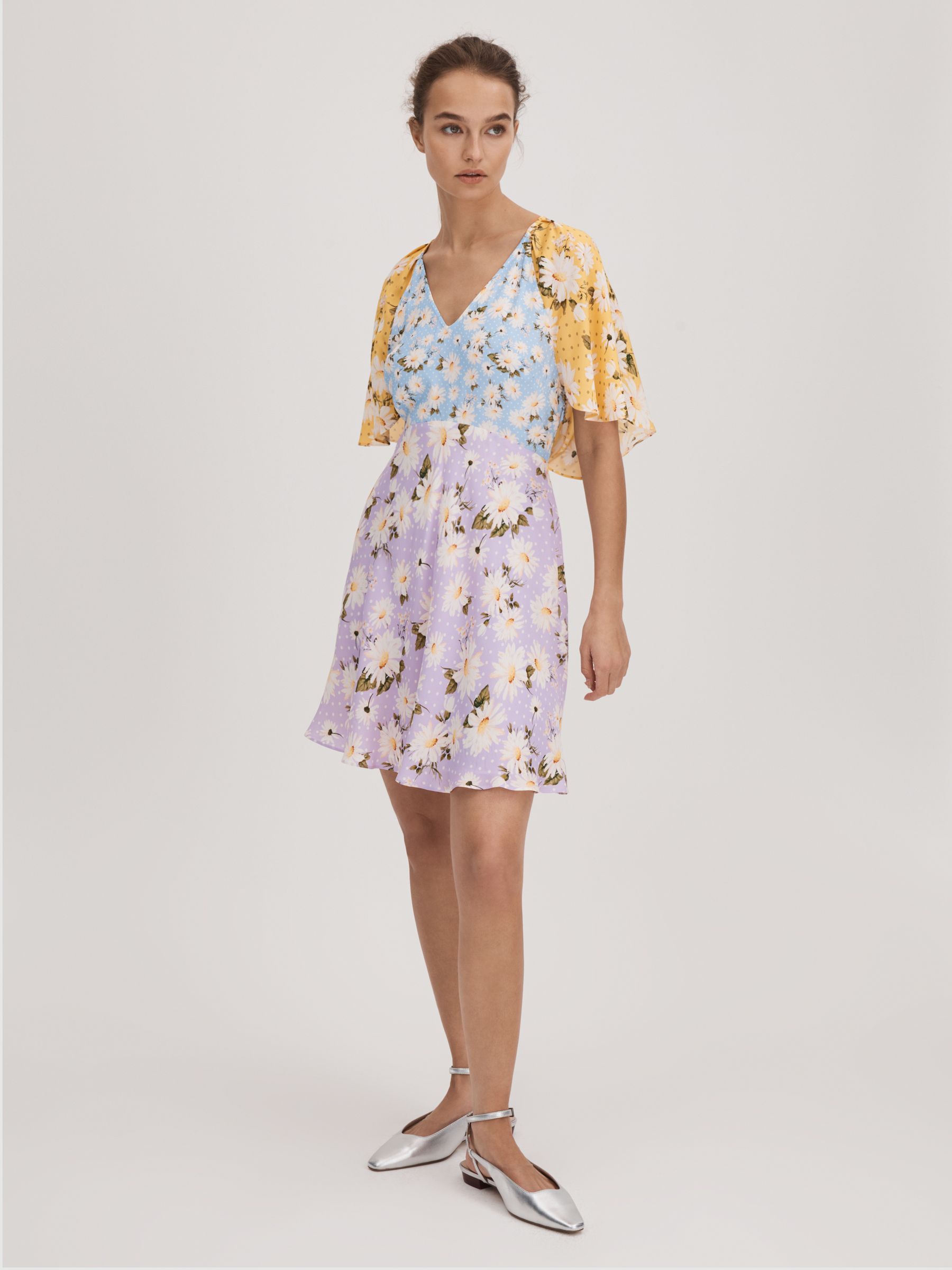 Florere Printed Cape Sleeve Mini Dress in Multi - Image 3 of 6