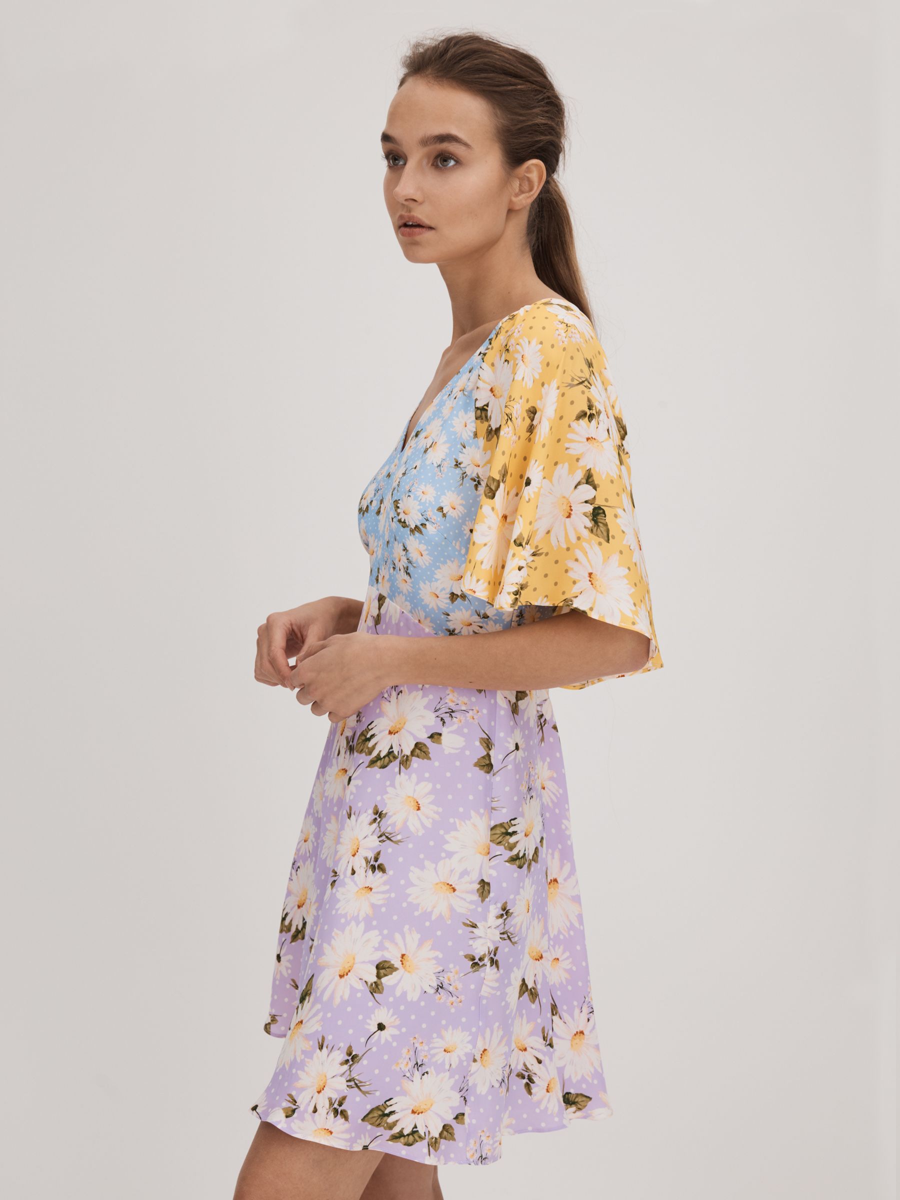 Florere Printed Cape Sleeve Mini Dress in Multi - Image 4 of 6
