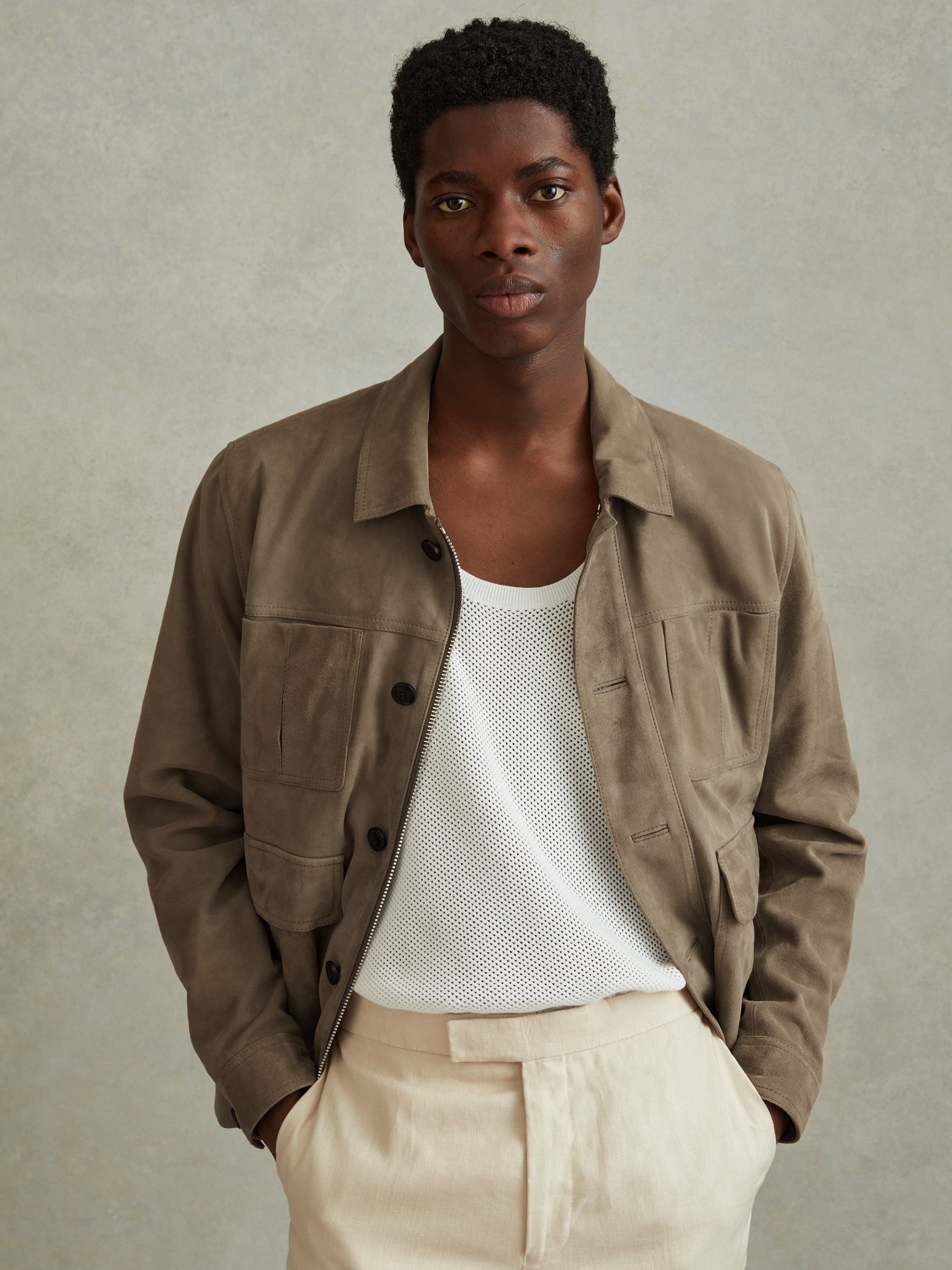 Suede Chest Pocket Jacket in Pistachio - Image 1 of 6