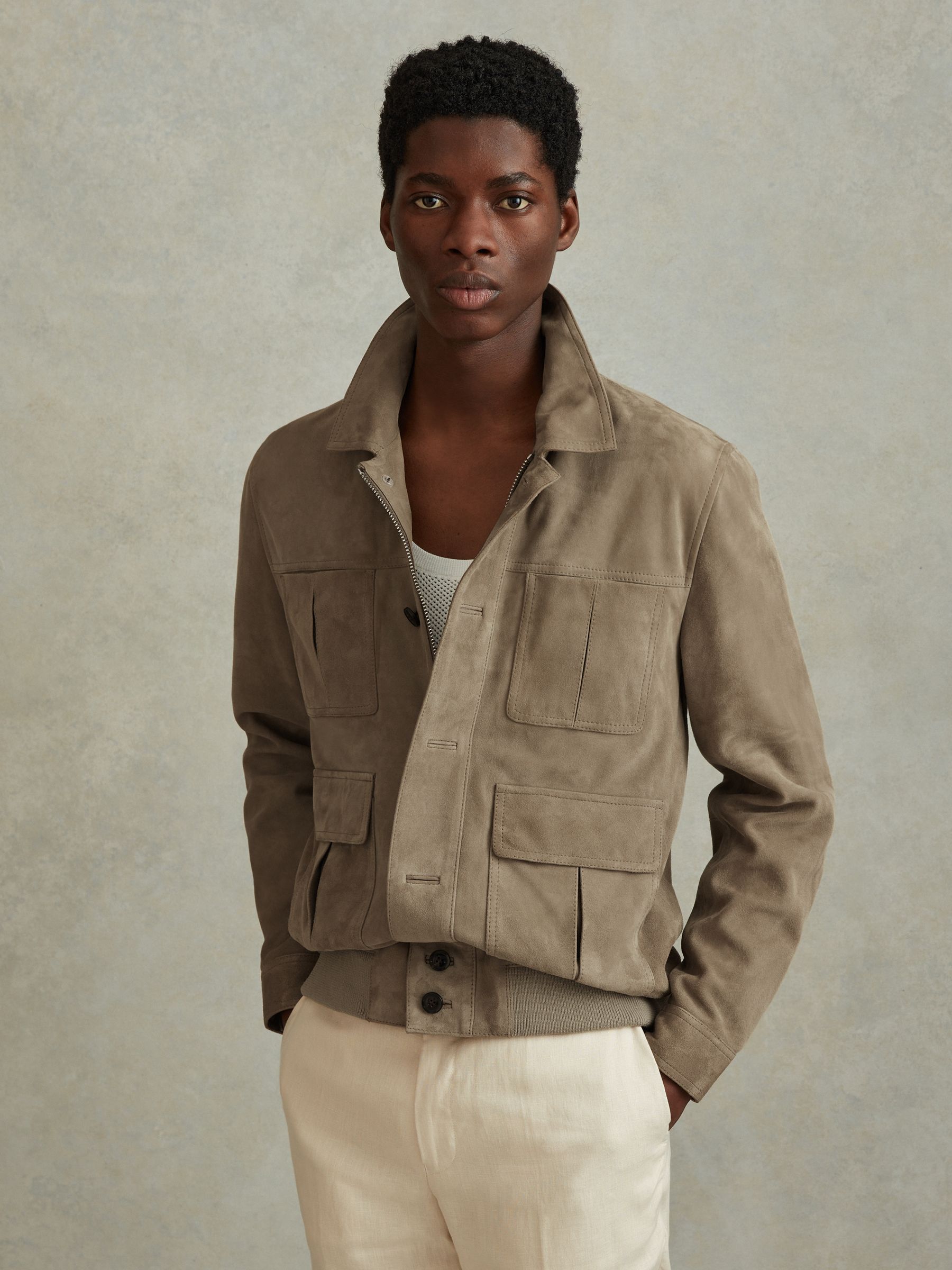 Reiss Suede Chest Pocket Jacket in Pistachio - REISS