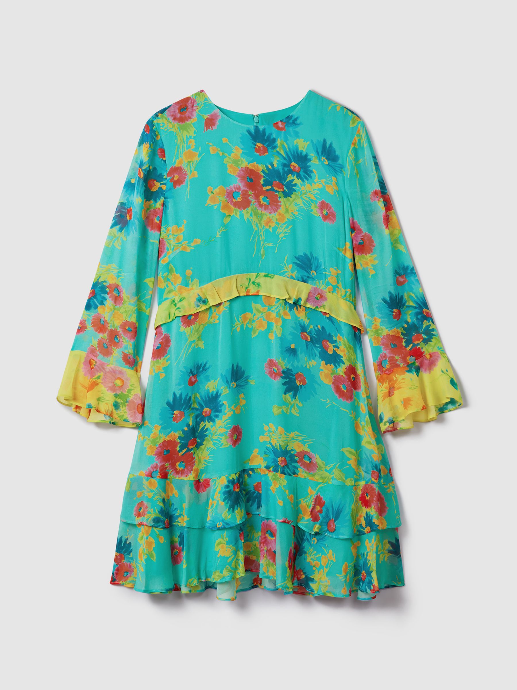 Florere Printed Ruffle Mini Dress in Turquoise - Image 2 of 6