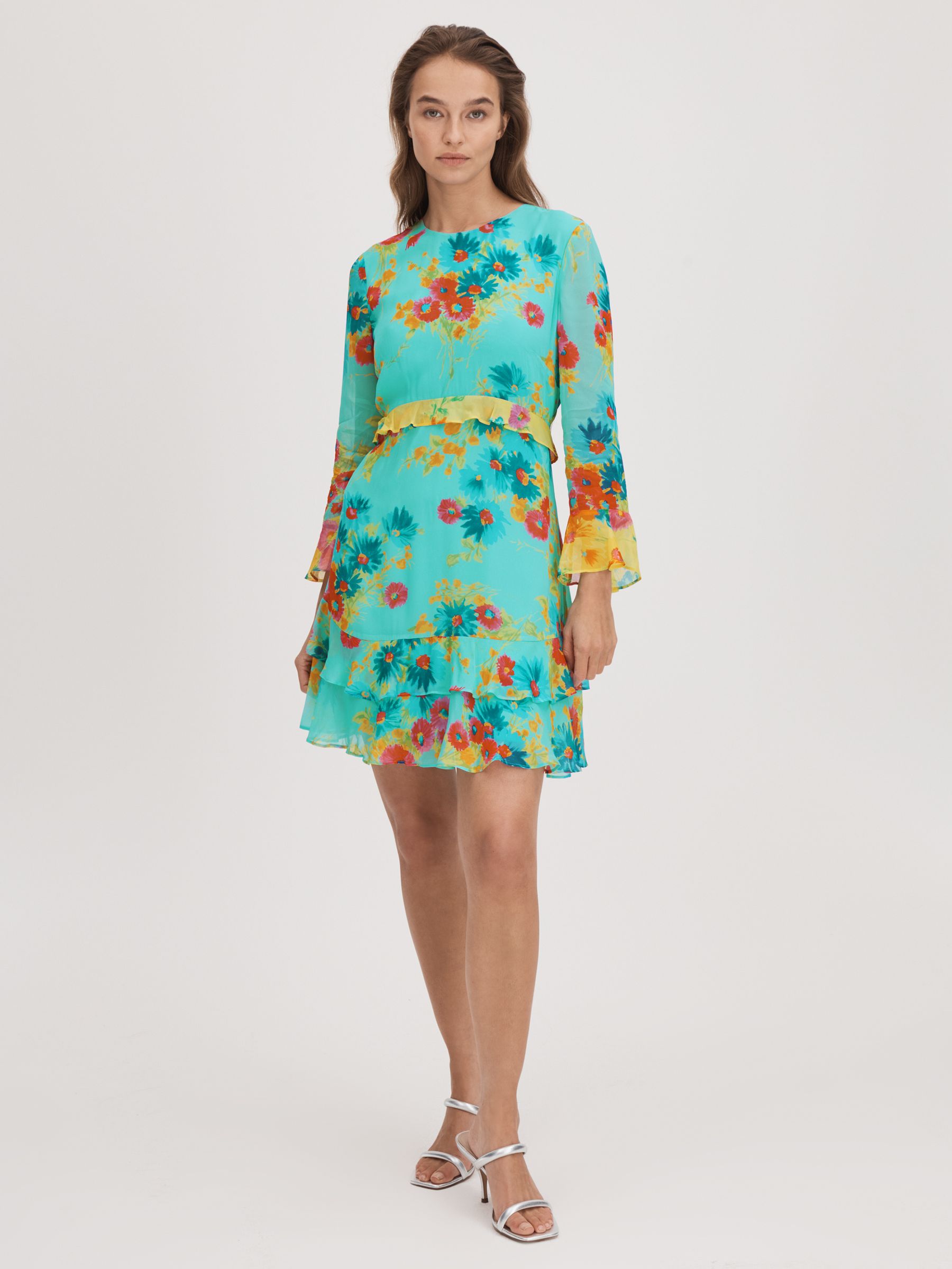 Florere Printed Ruffle Mini Dress in Turquoise - Image 3 of 6