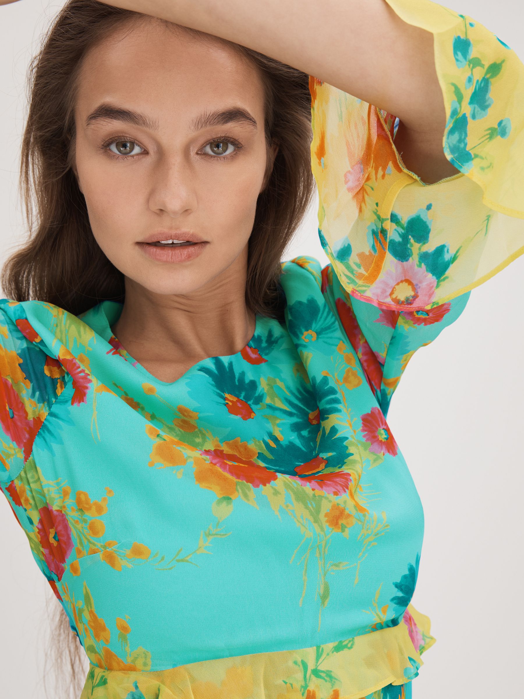 Florere Printed Ruffle Mini Dress in Turquoise - Image 4 of 6