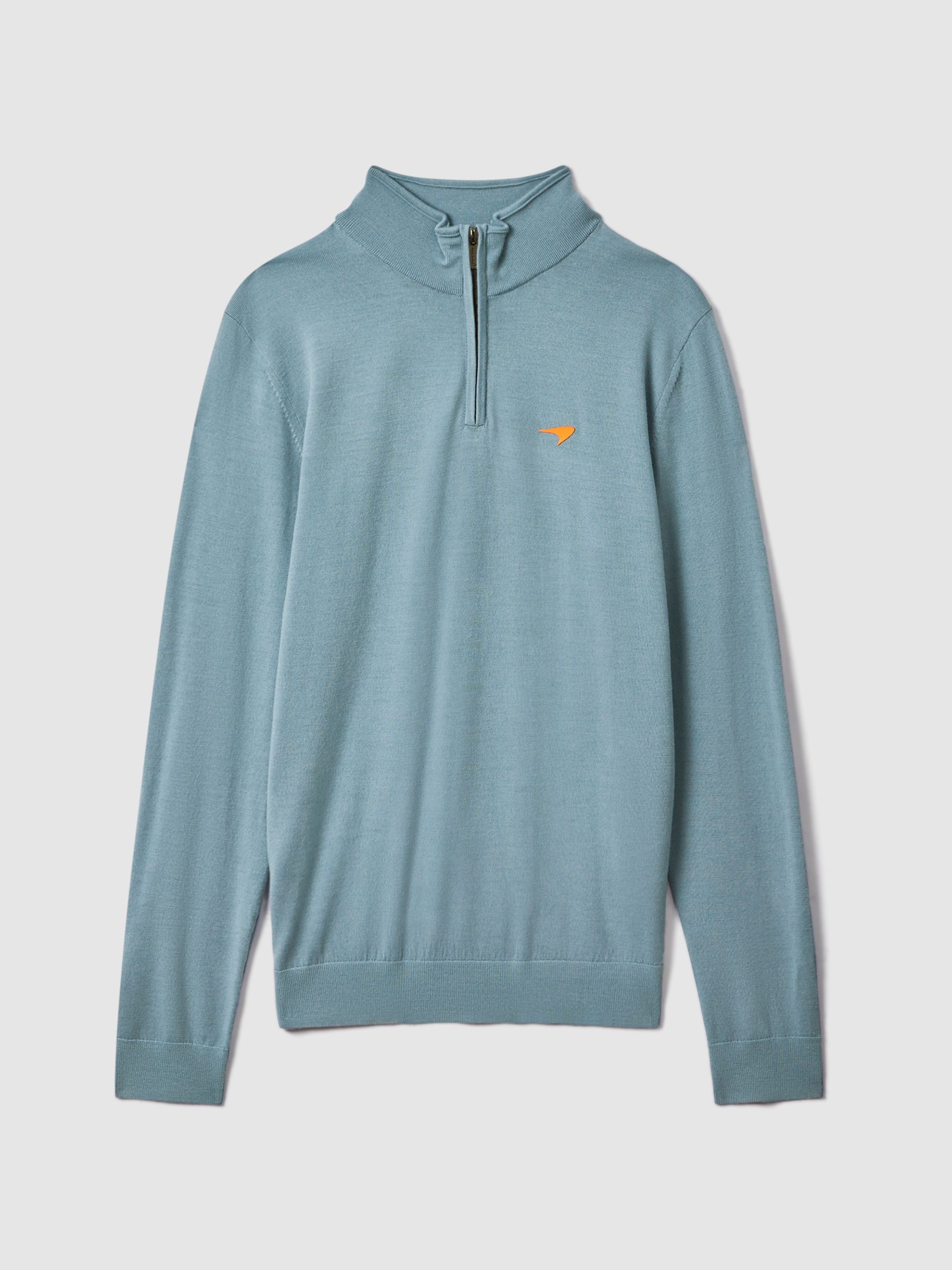 McLaren F1 Merino Half-Zip Funnel Neck Jumper in Soft Blue - Image 2 of 7