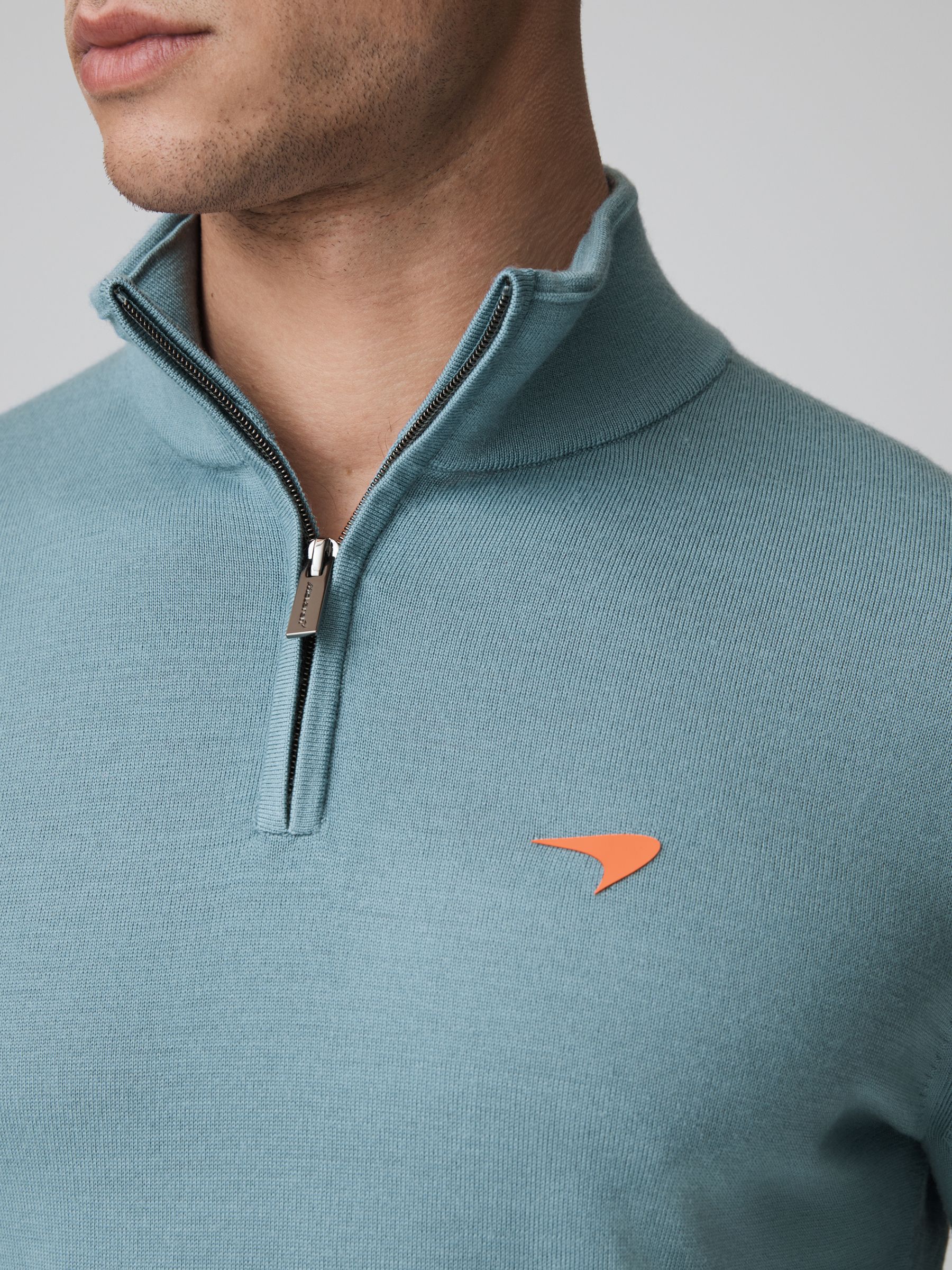 McLaren F1 Merino Half-Zip Funnel Neck Jumper in Soft Blue - Image 4 of 7