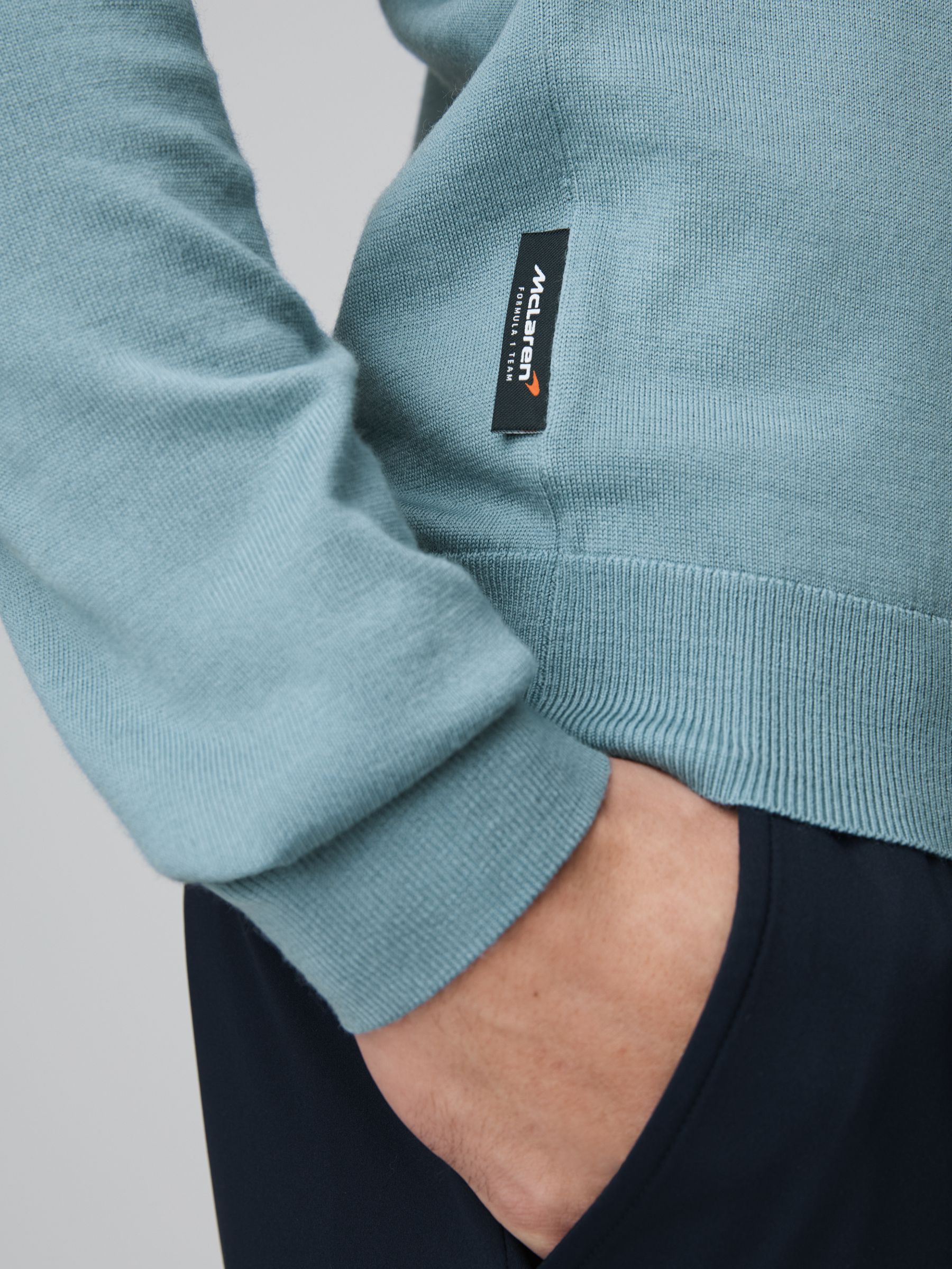 McLaren F1 Merino Half-Zip Funnel Neck Jumper in Soft Blue - Image 6 of 7