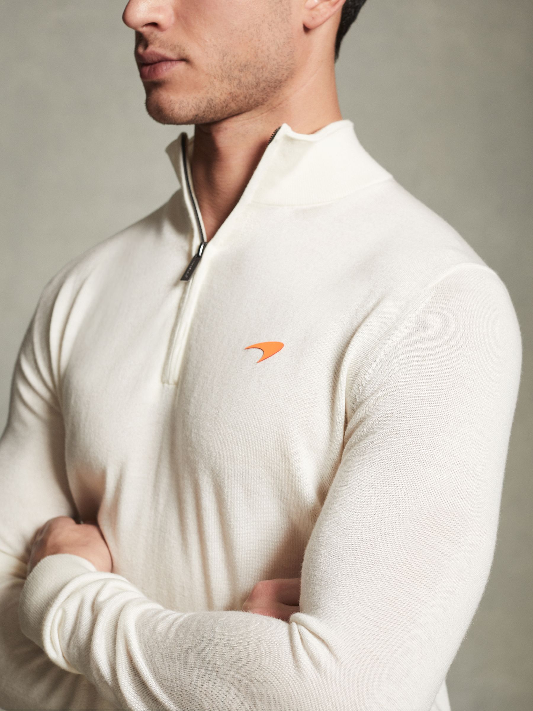 McLaren F1 Merino Half-Zip Funnel Neck Jumper in Bianco - Image 4 of 8