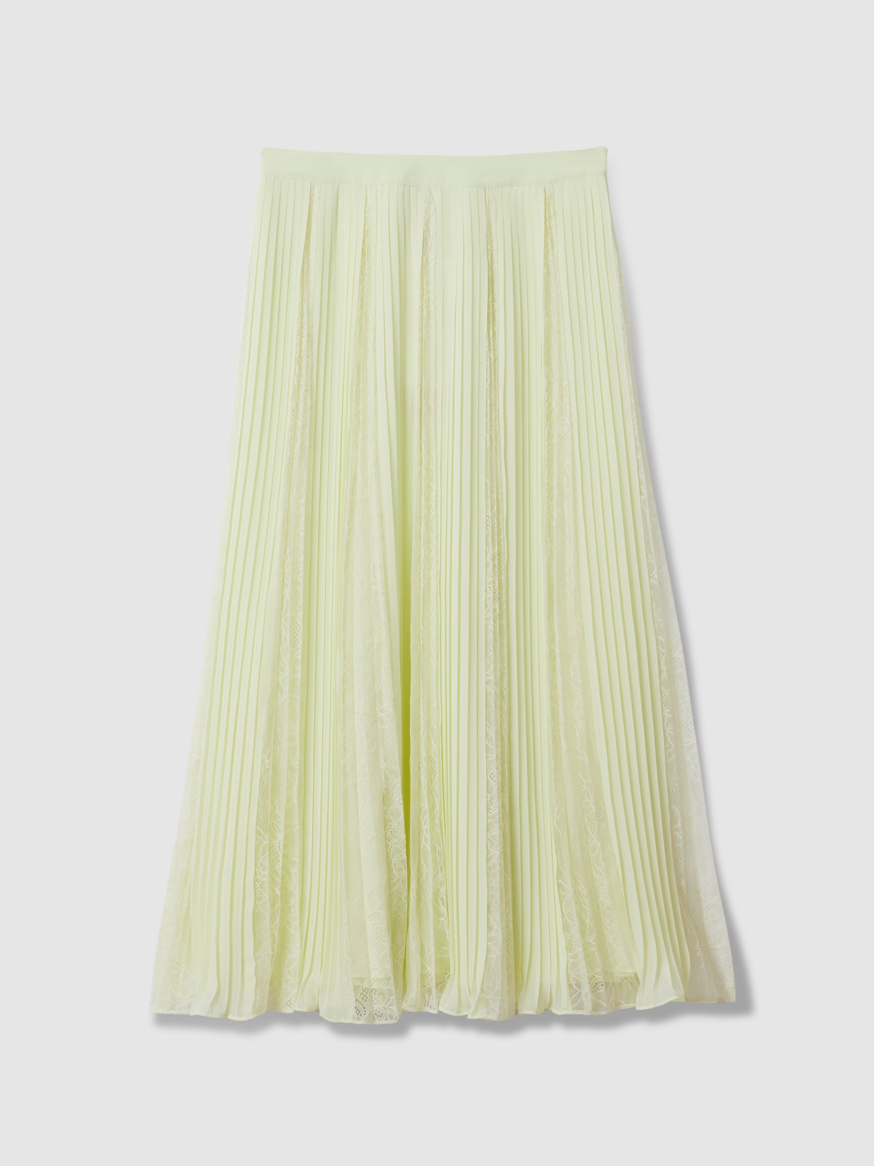 Florere Lace Pleated Midi Skirt in Pale Green - Image 2 of 6