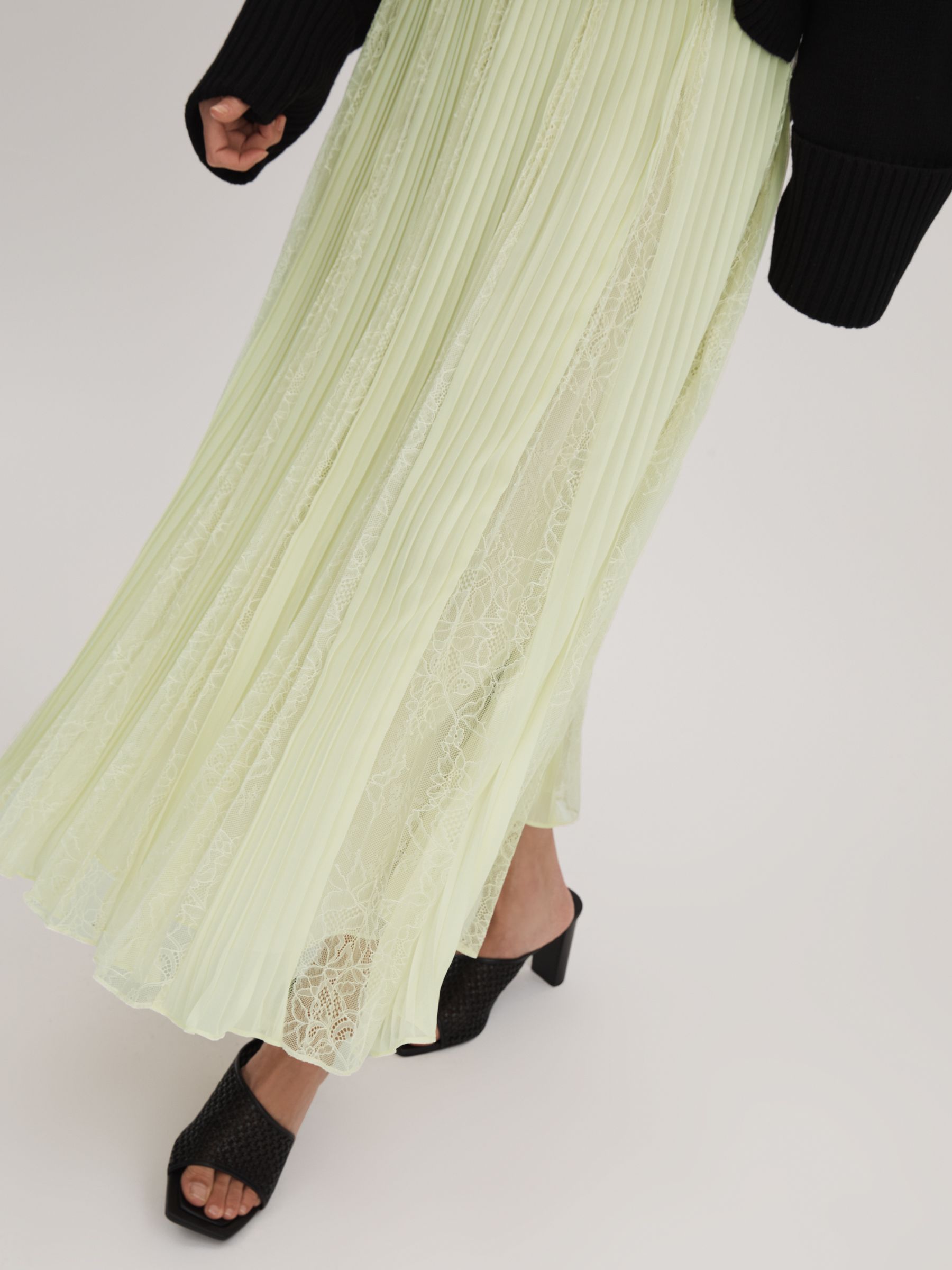 Florere Lace Pleated Midi Skirt in Pale Green - Image 3 of 6