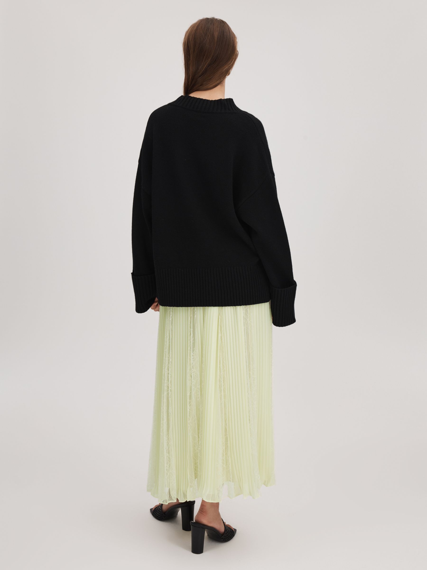 Florere Lace Pleated Midi Skirt in Pale Green - Image 4 of 6