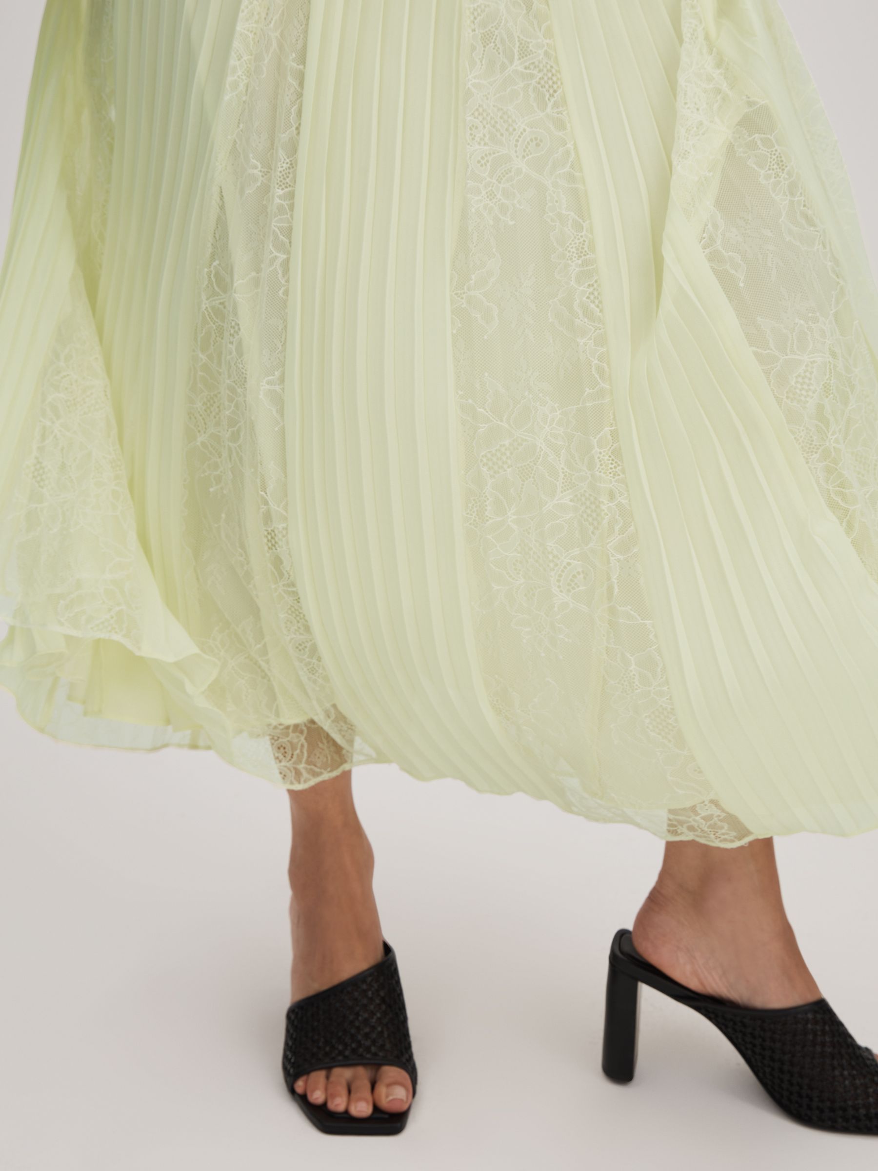 Florere Lace Pleated Midi Skirt in Pale Green - Image 5 of 6