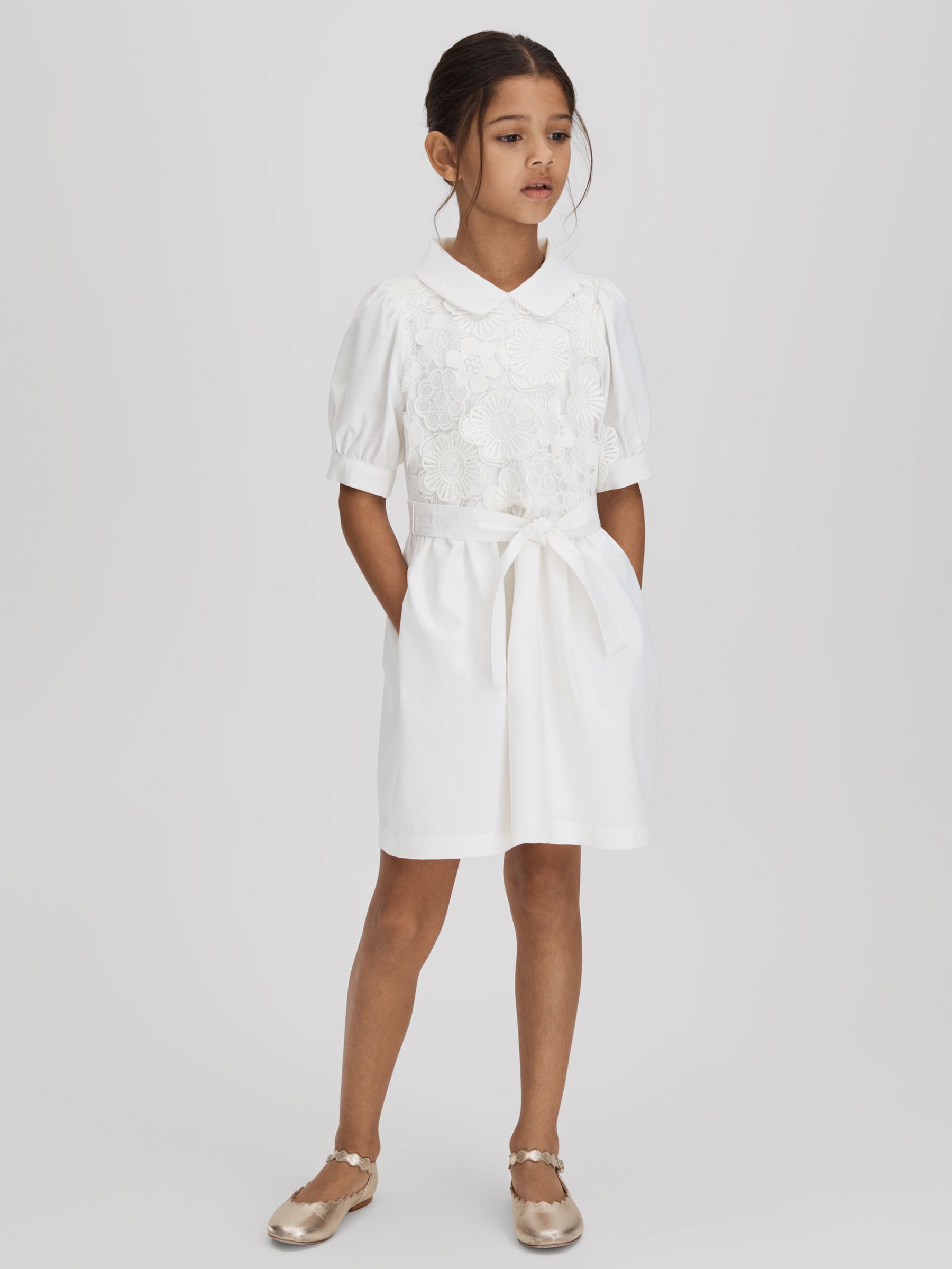4-9 yrs Embroidered Puff Sleeve Dress in Ivory - Image 1 of 6