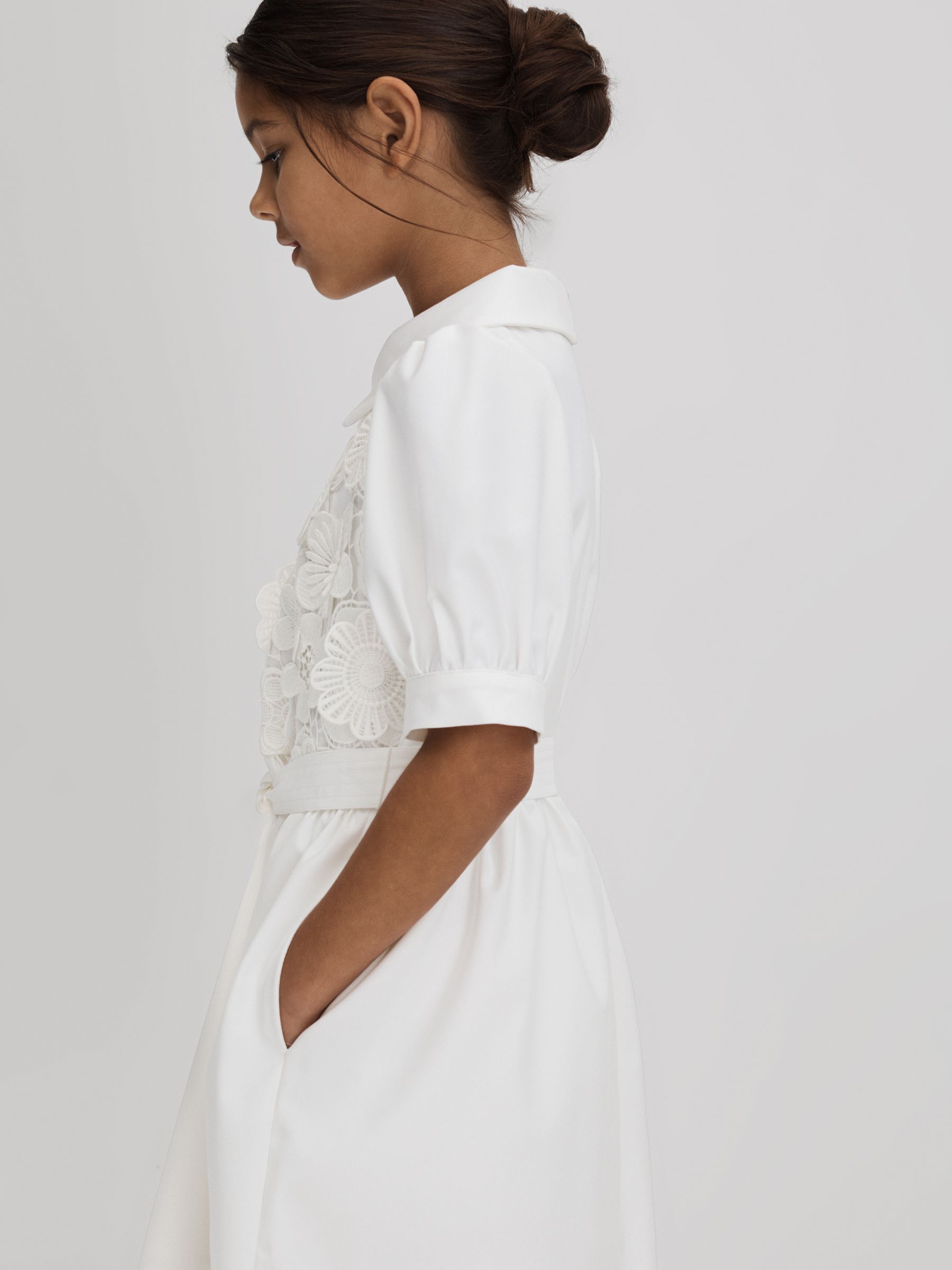 4-9 yrs Embroidered Puff Sleeve Dress in Ivory - Image 4 of 6