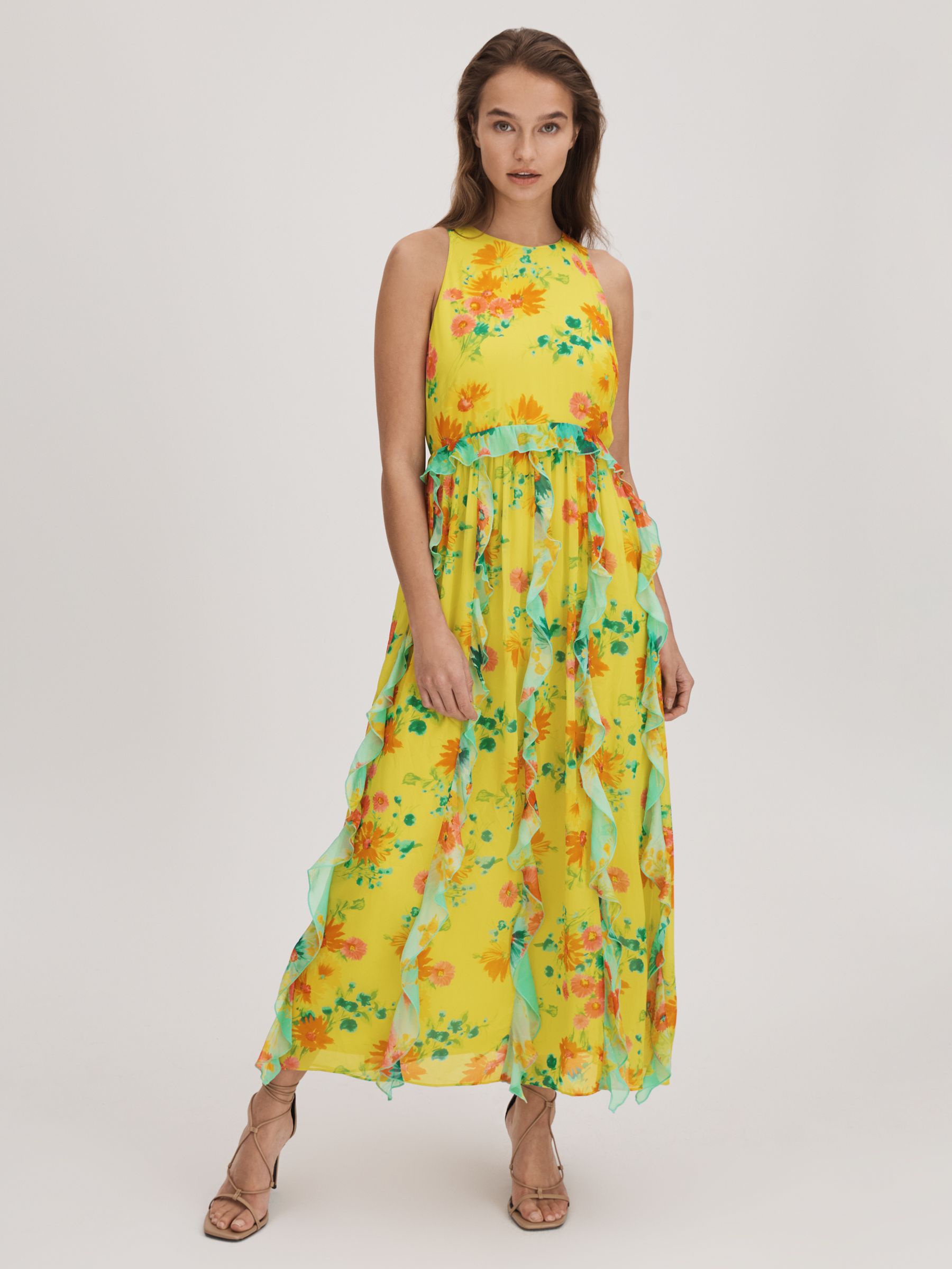 Florere Printed Ruffle Midi Dress in Lime - Image 1 of 6