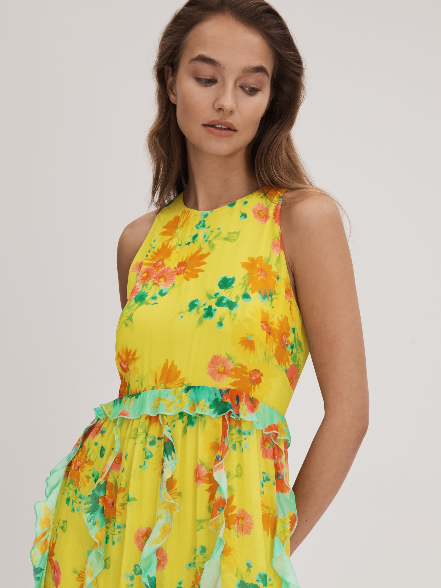 Florere Printed Ruffle Midi Dress in Lime - Image 3 of 6
