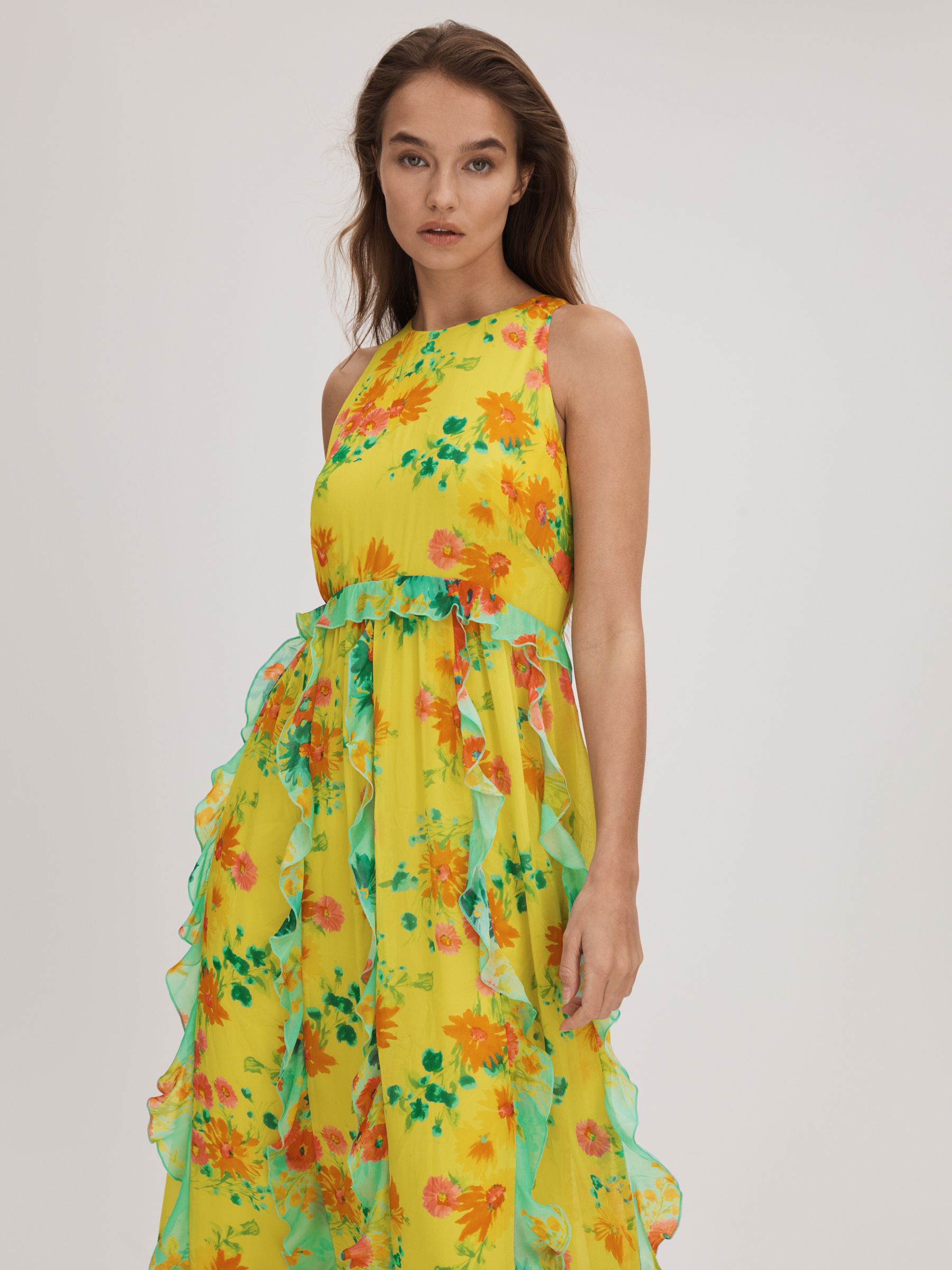 Florere Printed Ruffle Midi Dress in Lime - Image 4 of 6