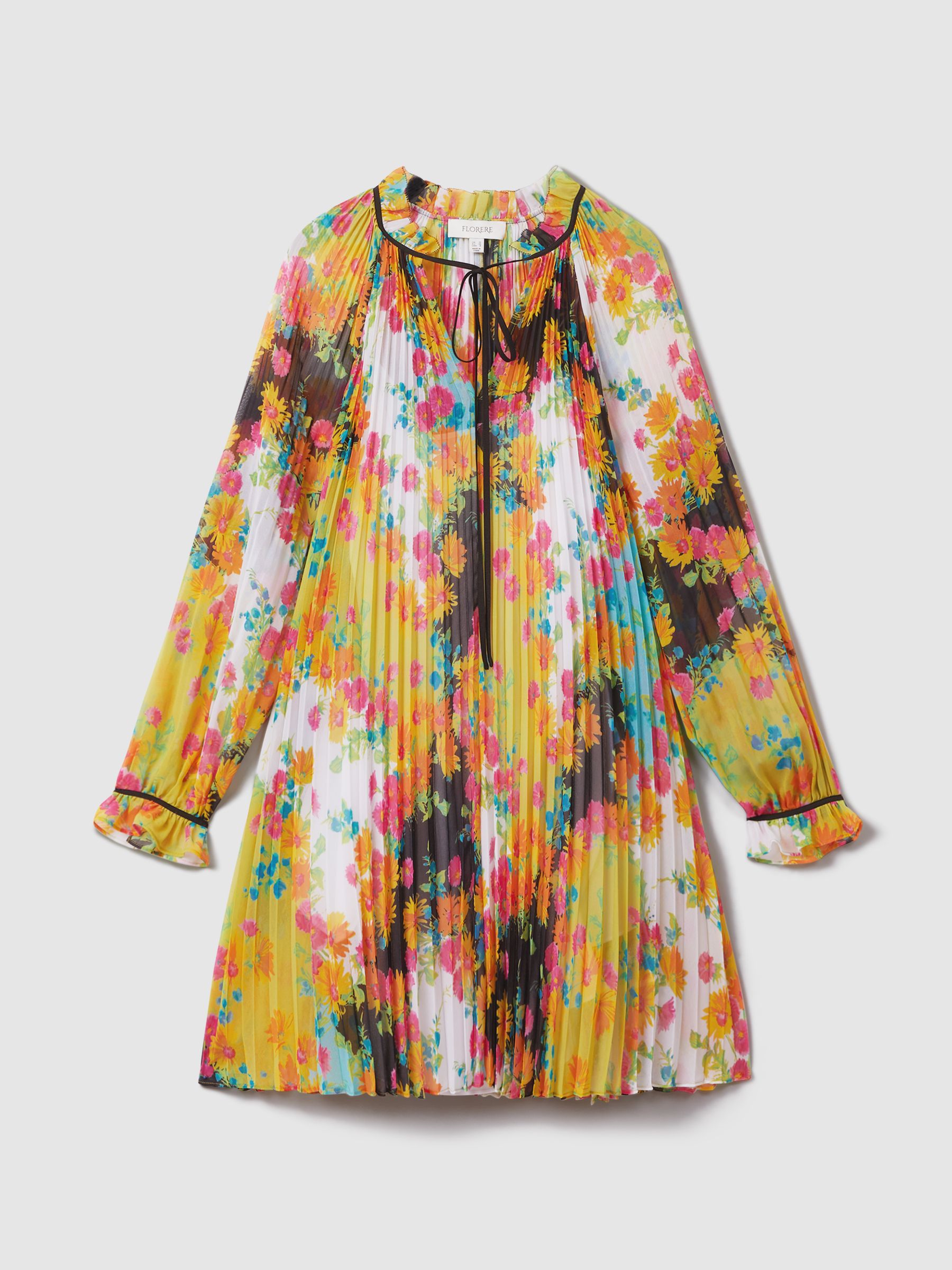 Florere Pleated Tie Neck Mini Dress in Multi - Image 2 of 6