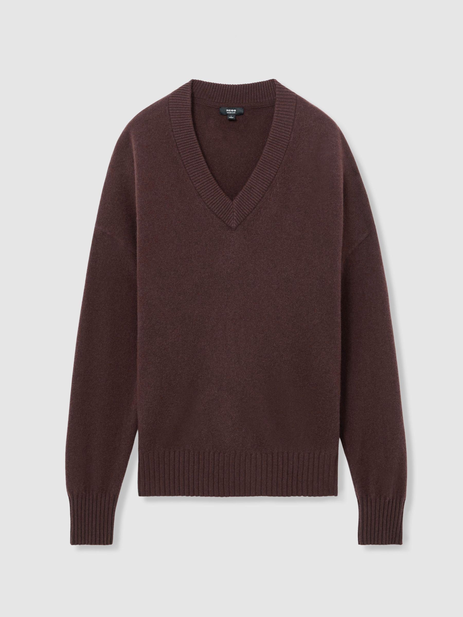 Wool-Cashmere V-Neck Jumper in Chocolate Brown - Image 2 of 7
