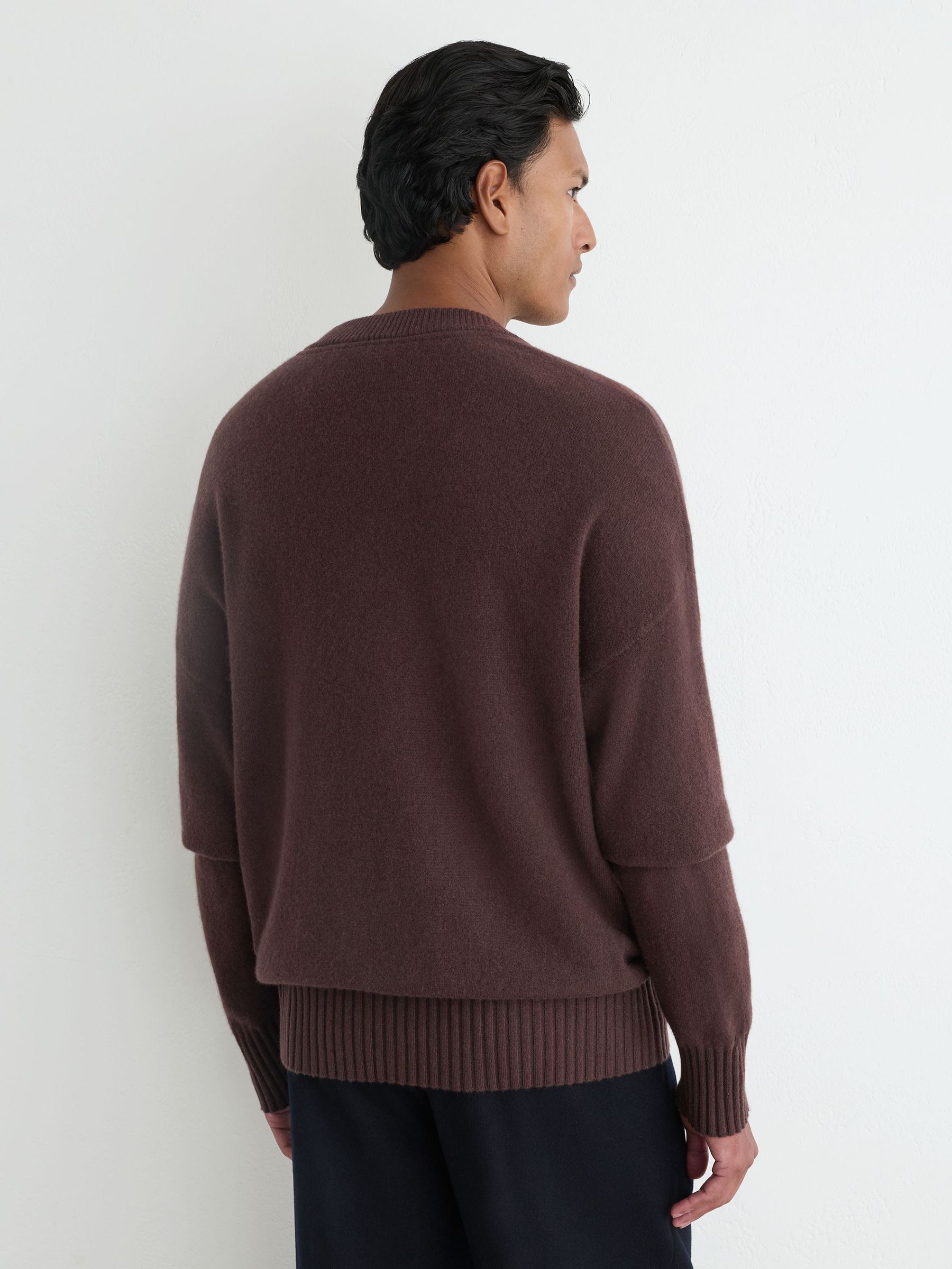 Wool-Cashmere V-Neck Jumper in Chocolate Brown - Image 6 of 7