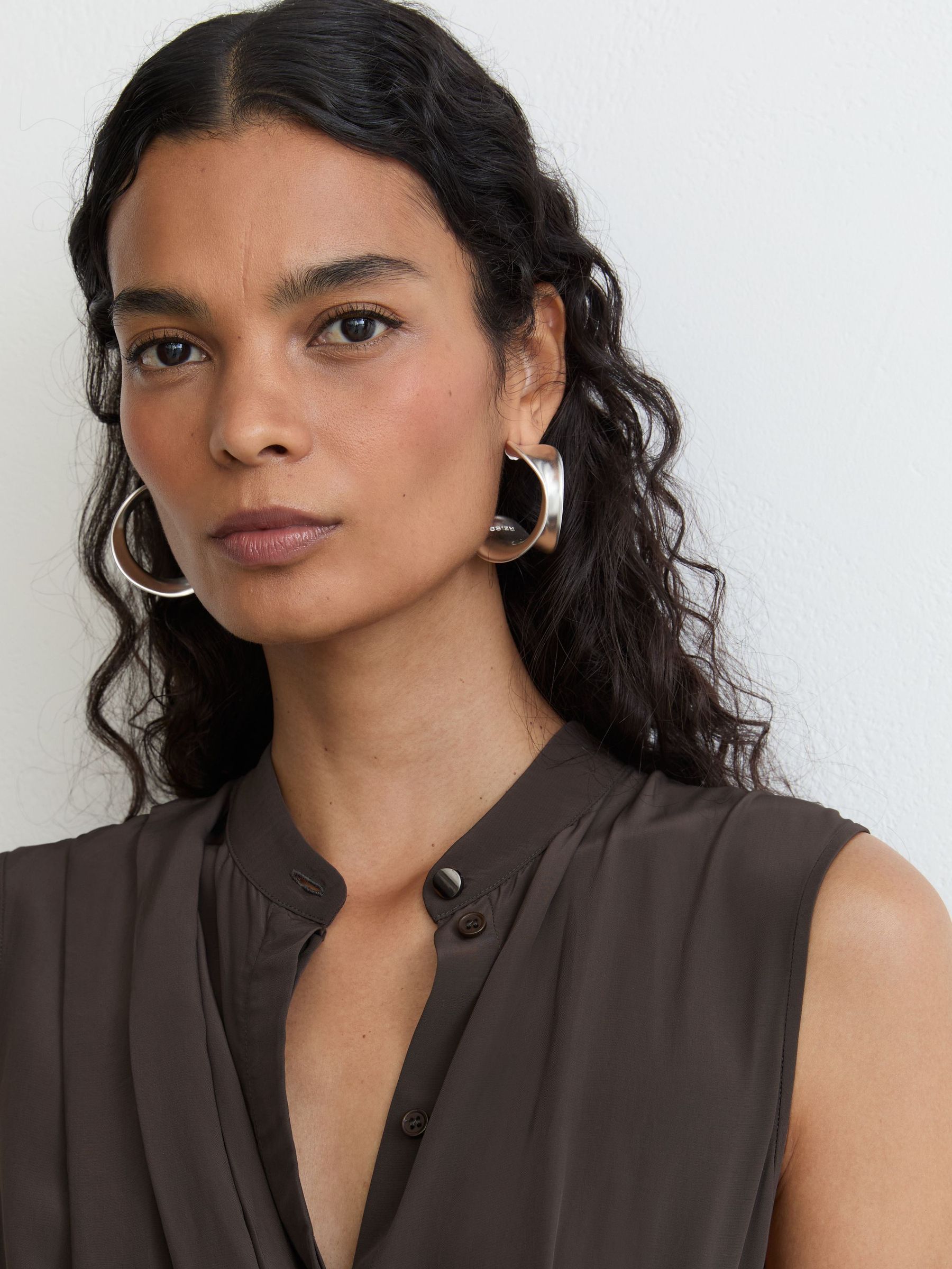 Drape-Detail Band-Collar Midi Dress in Dark Grey - Image 3 of 8
