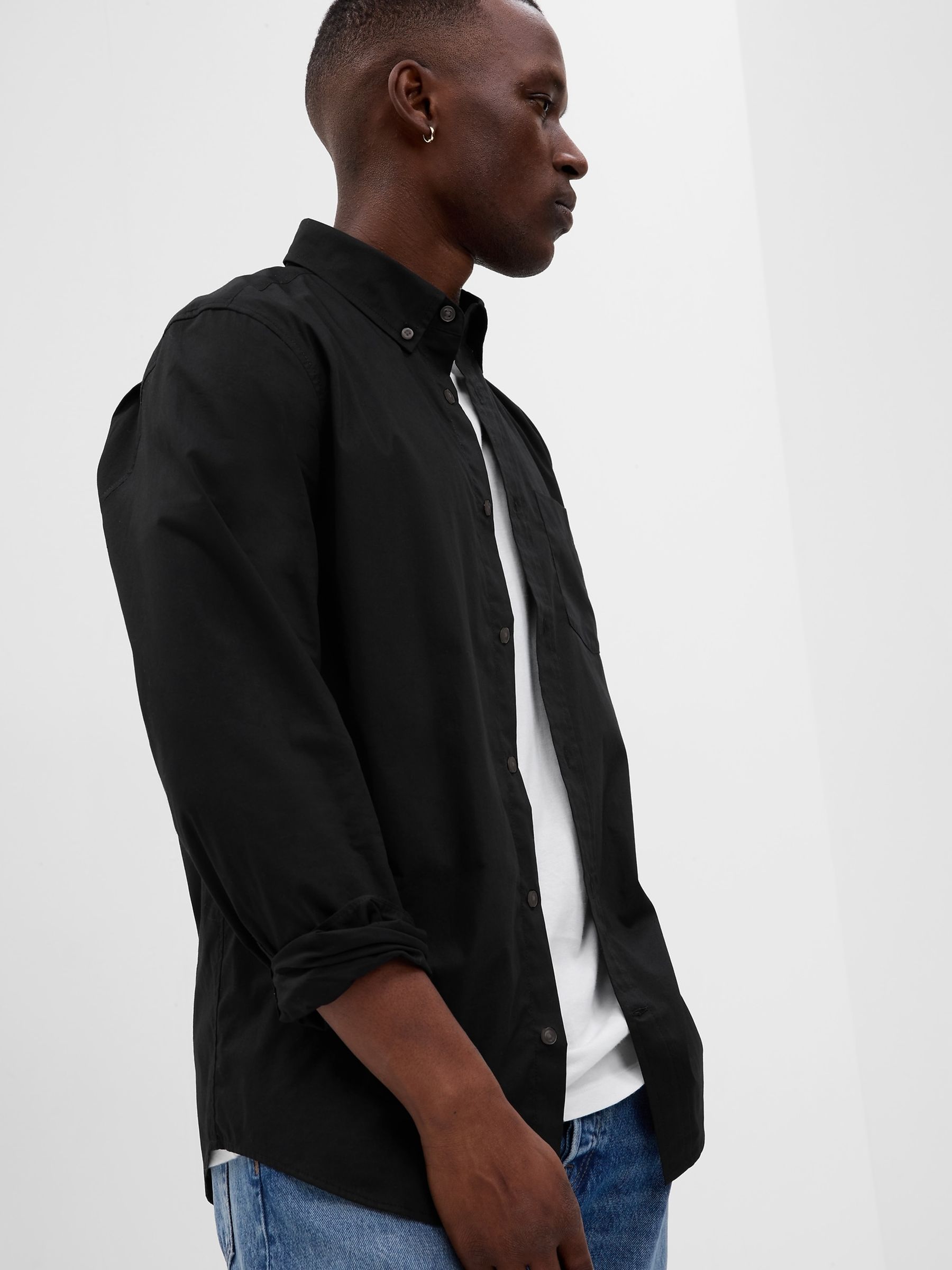 Black Standard Fit Long Sleeve Poplin Shirt - Image 1 of 1