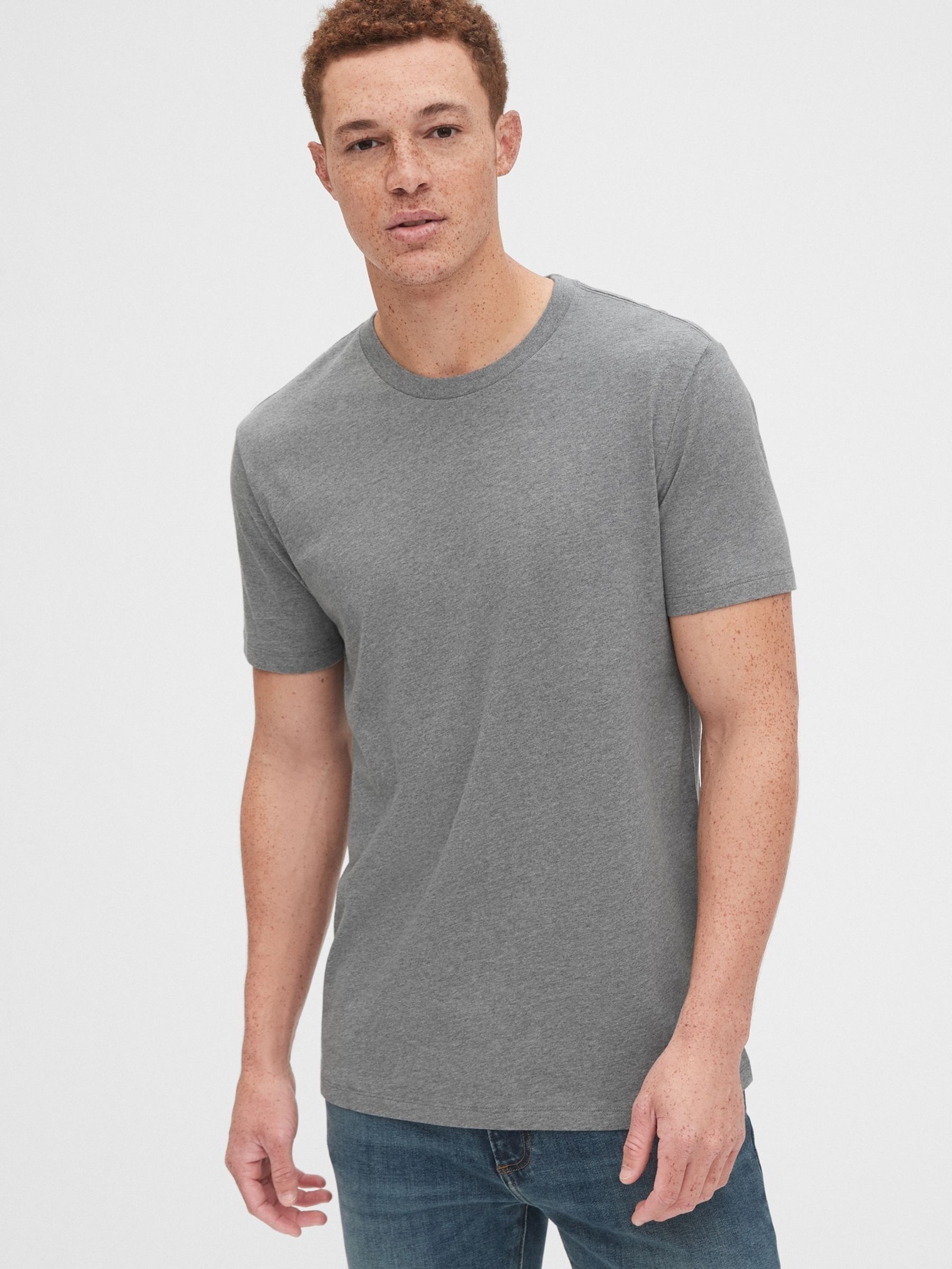 Grey Crew Neck Classic 100% Cotton Short Sleeve T-Shirt - Image 1 of 5