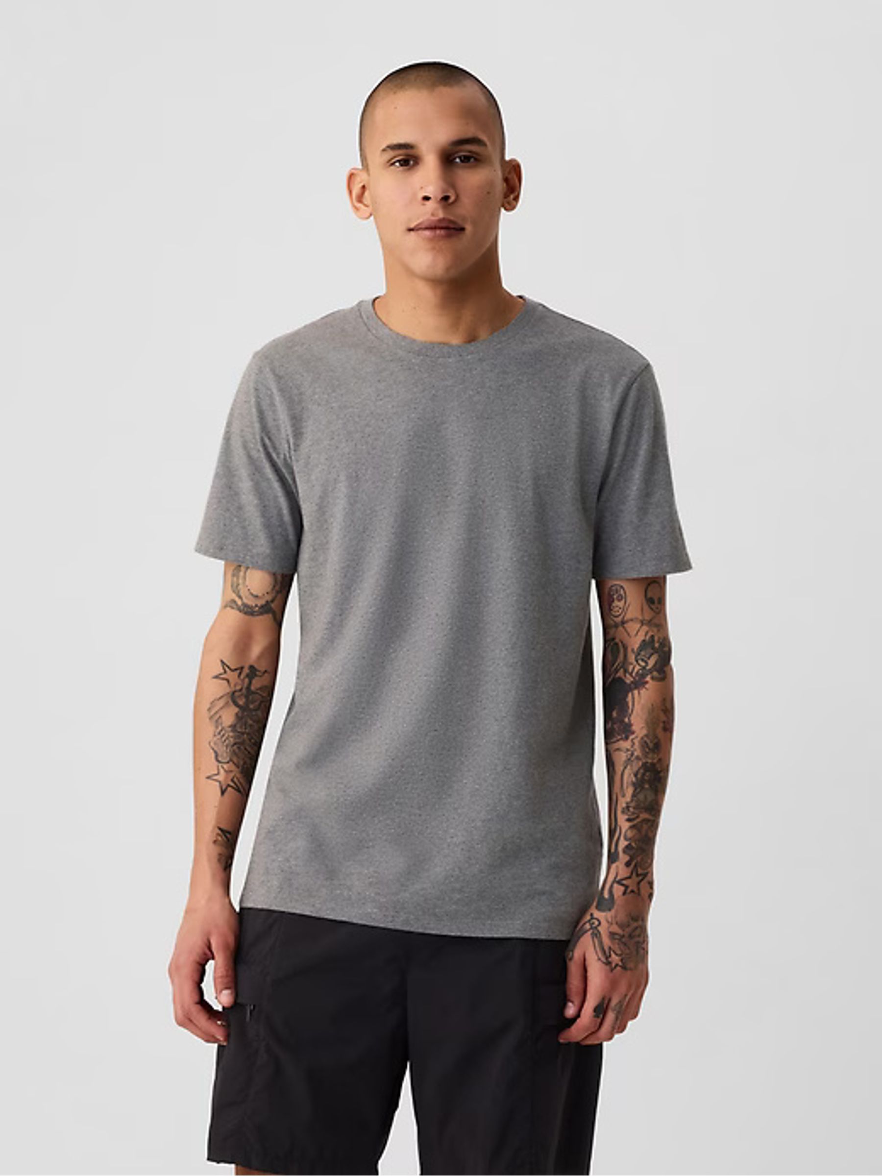 Grey Crew Neck Classic 100% Cotton Short Sleeve T-Shirt - Image 2 of 5