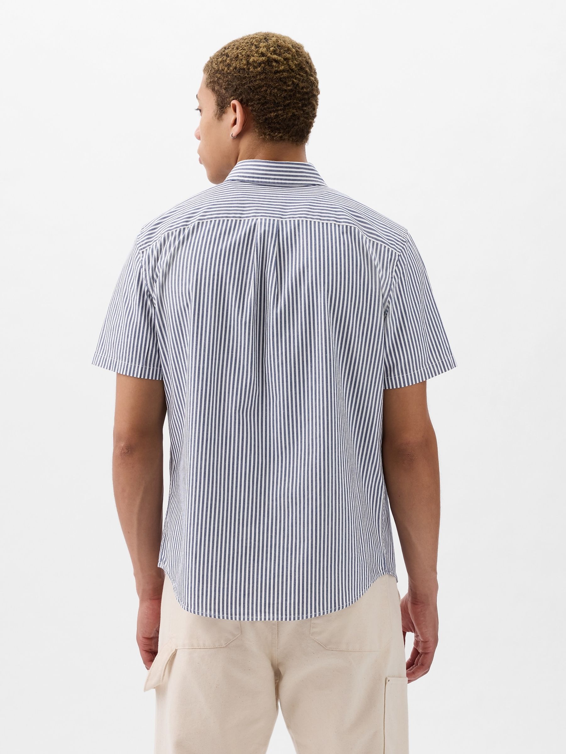 Blue Stripe All Day Poplin Short Sleeve Shirt in Standard Fit - Image 2 of 4